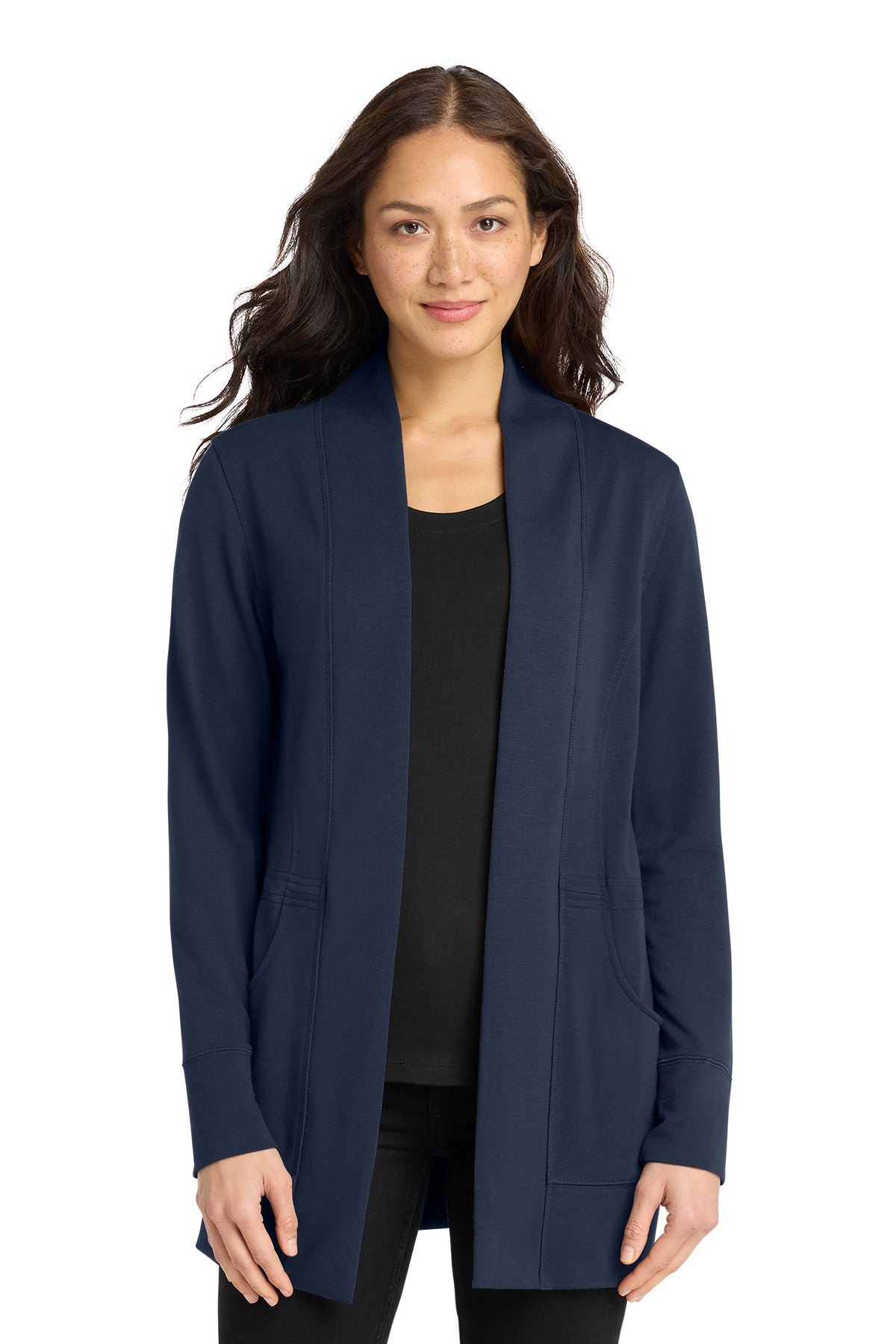 Port Authority Women's Microterry Cardigan LK825 in River Blue Navy