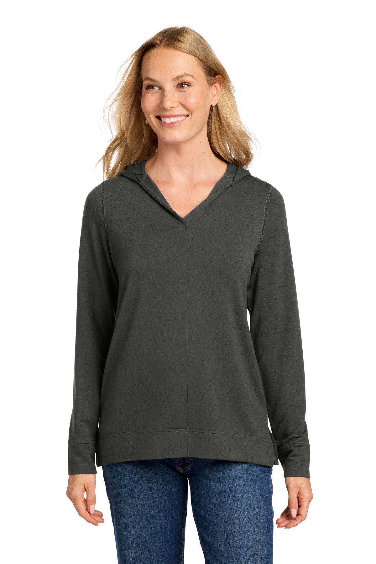 Port Authority Women's Microterry Pullover Hoodie LK826 in Charcoal