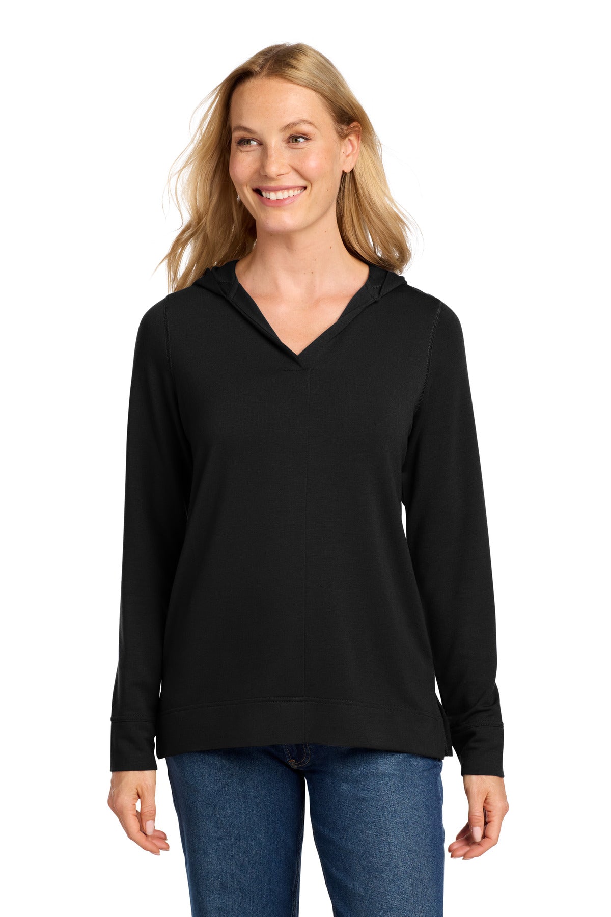 Port Authority Women's Microterry Pullover Hoodie LK826 in Deep Black