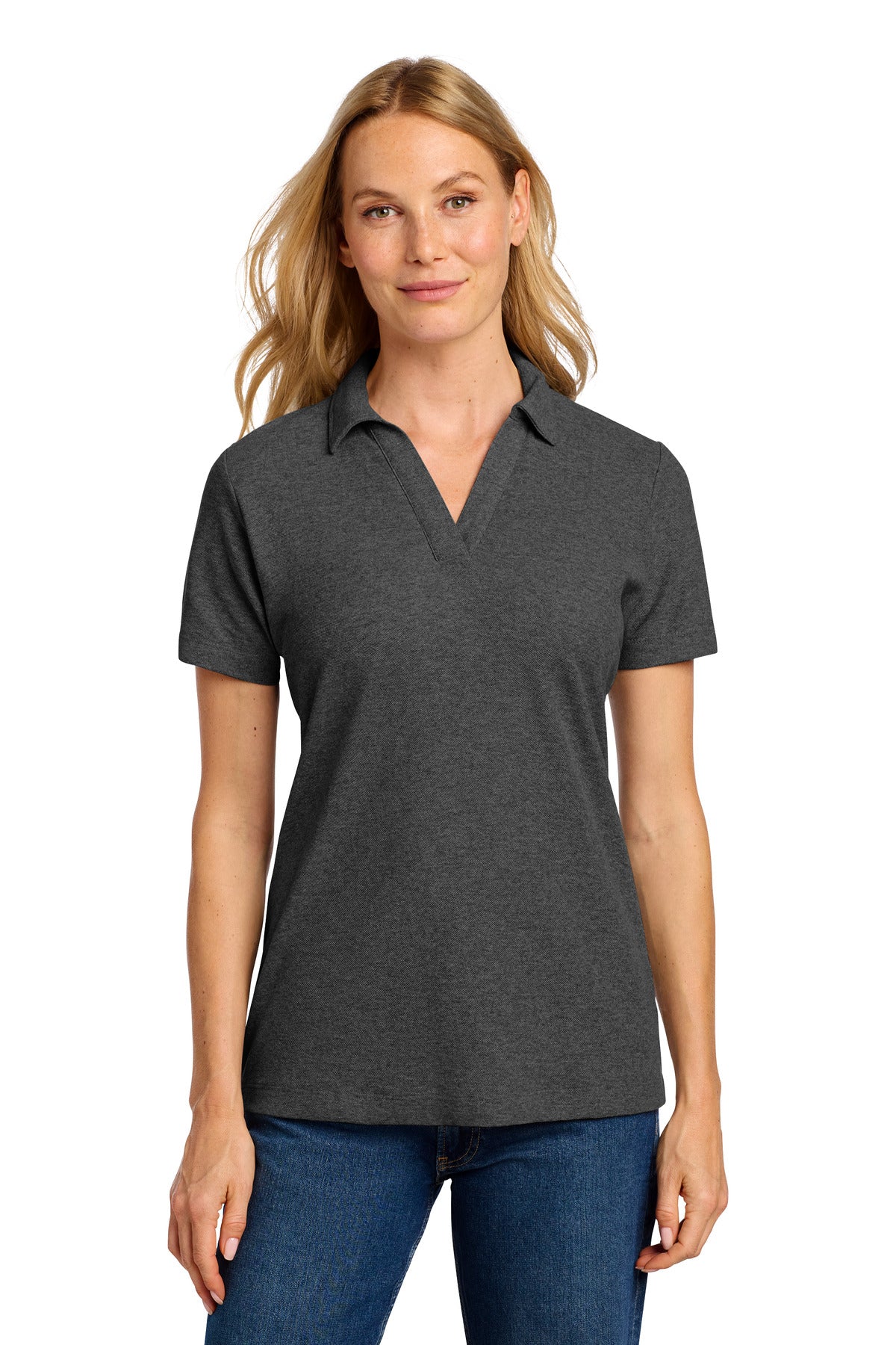 Port Authority Women's C-FREE Cotton Blend Pique Polo LK867 in Charcoal Heather