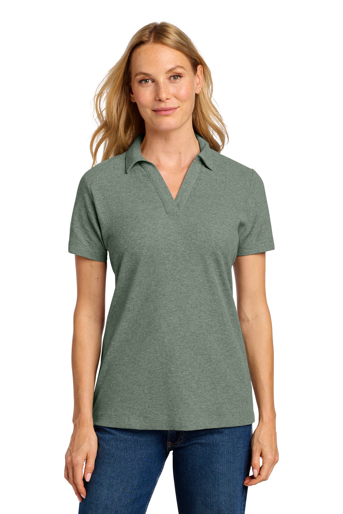 Port Authority Women's C-FREE Cotton Blend Pique Polo LK867 in Dark Green Heather