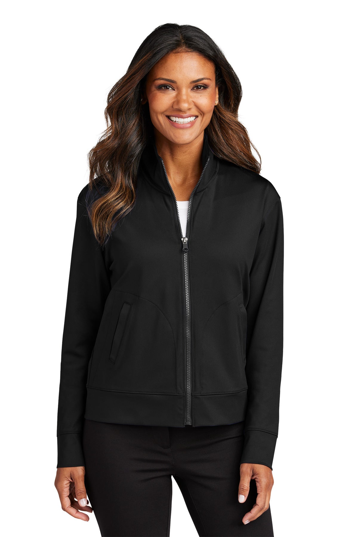 Port Authority Women's C-FREE Double Knit Full-Zip LK881 in Deep Black