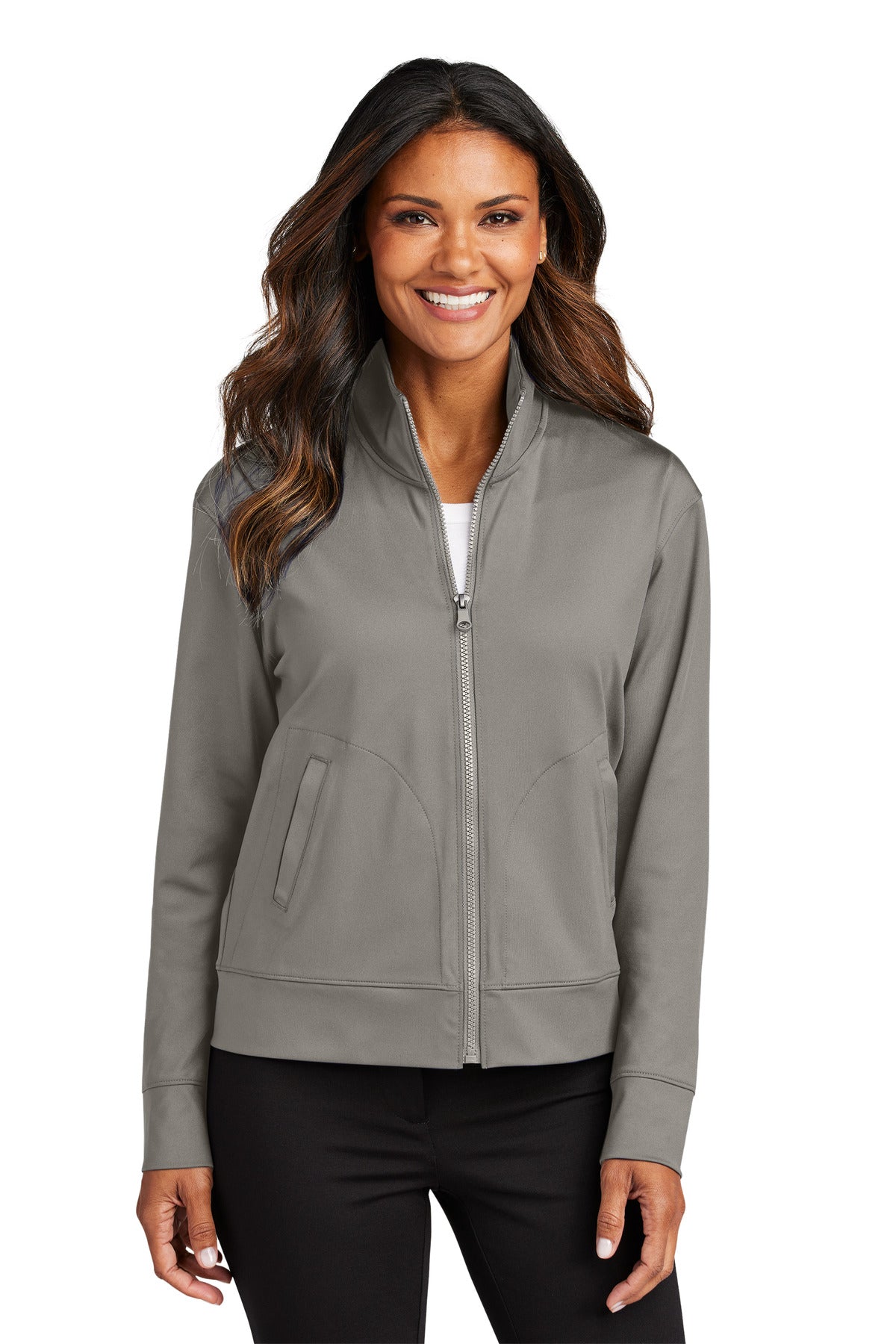 Port Authority Women's C-FREE Double Knit Full-Zip LK881 in Smoke Grey