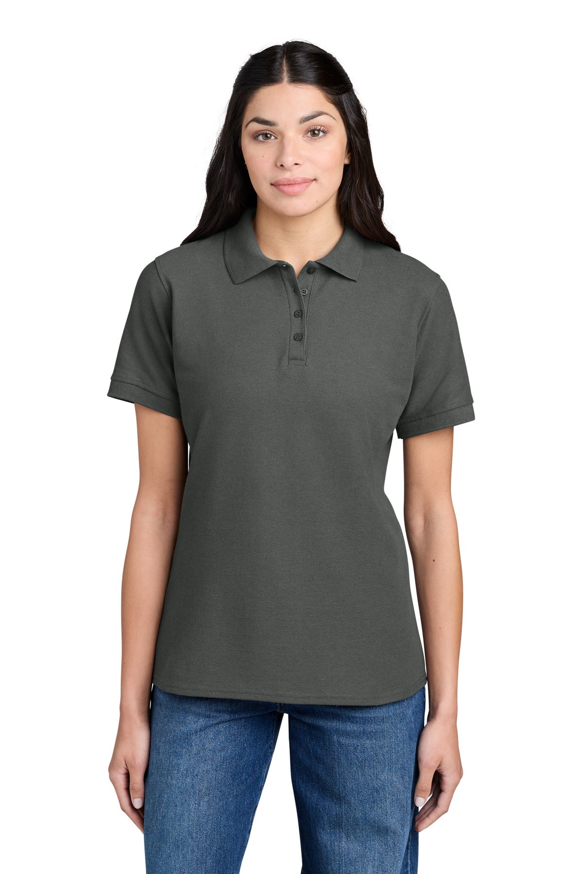 Port & Co Women's Core Blend Pique Polo. LKP155 in Charcoal