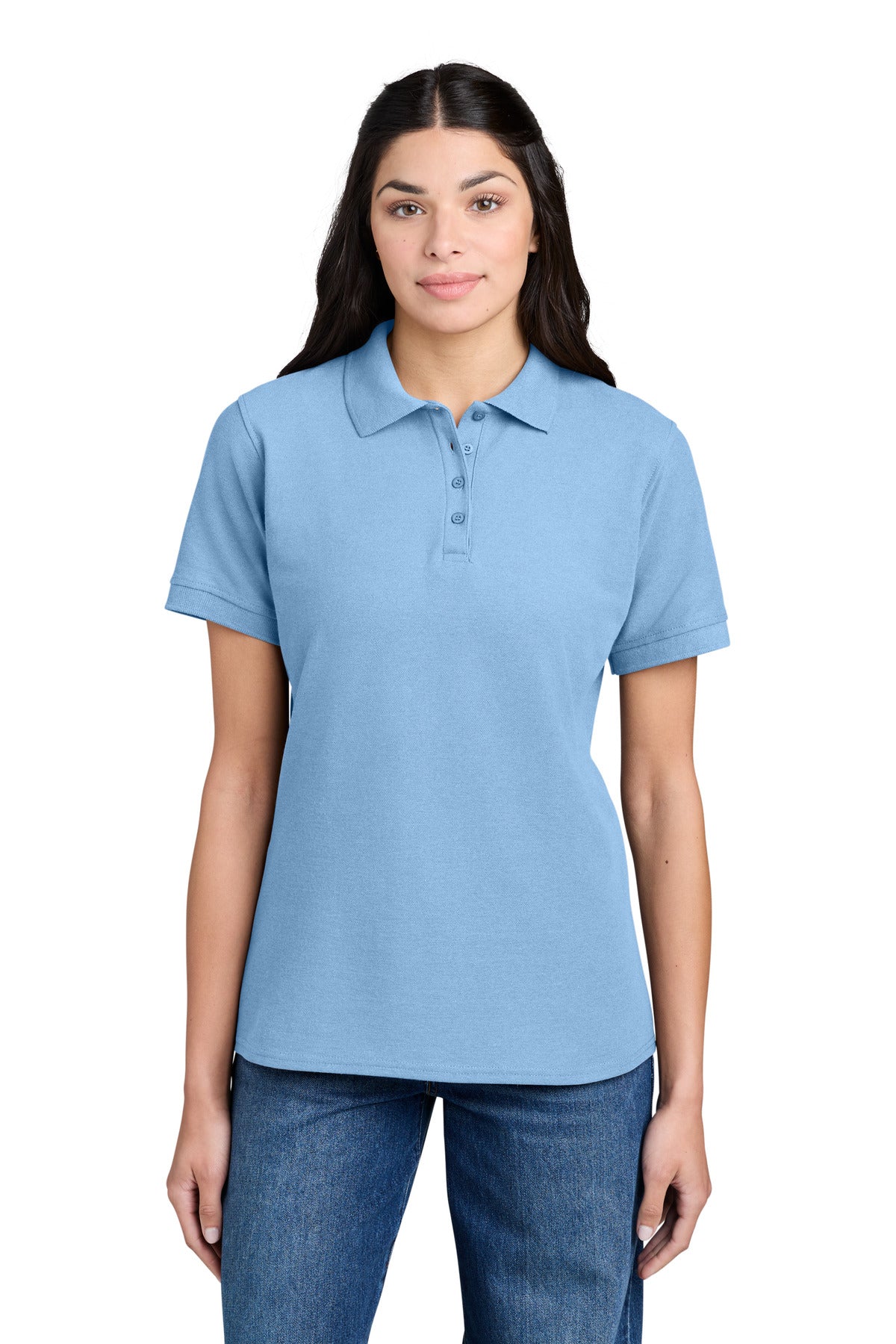 Port & Co Women's Core Blend Pique Polo. LKP155 in Light Blue