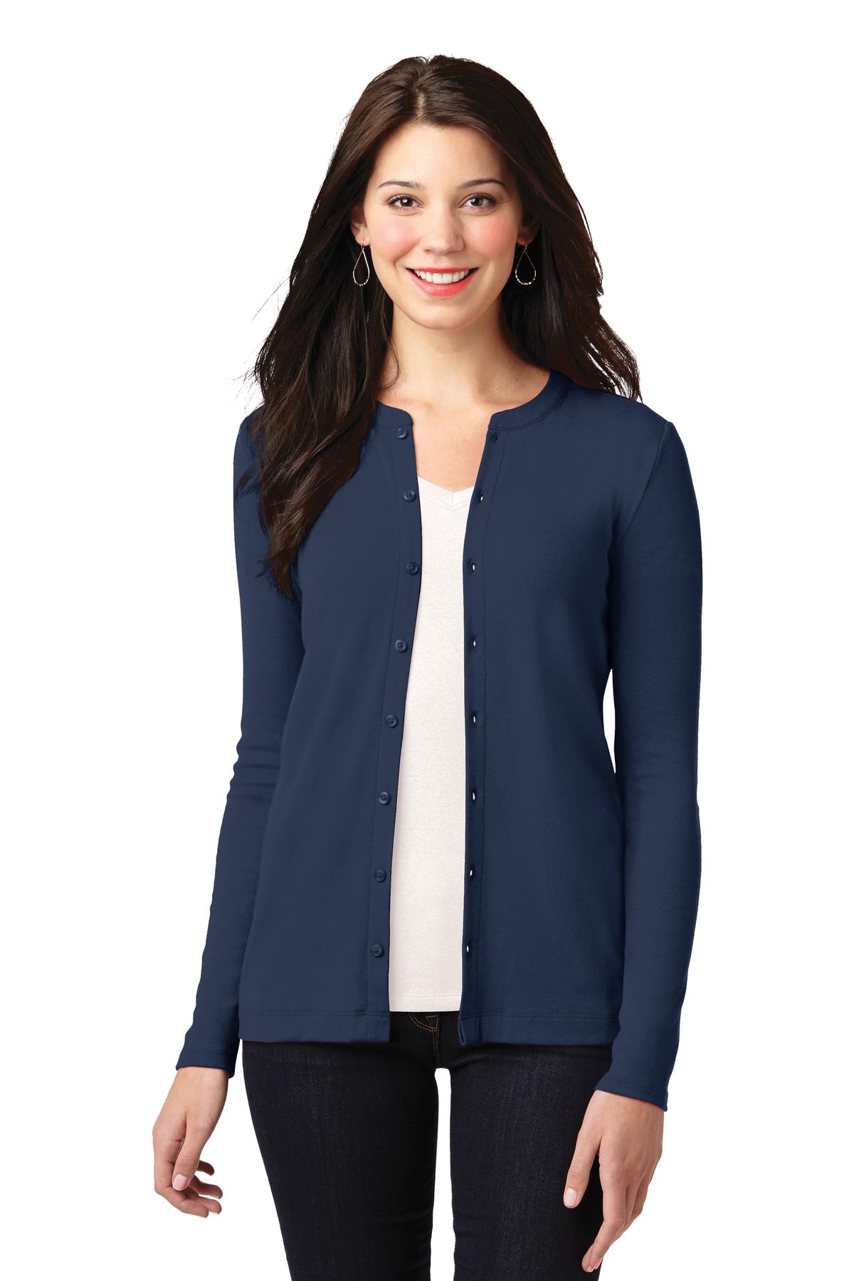 Port Authority Women's Concept Stretch Button-Front Cardigan. LM1008 in Dress Blue Navy