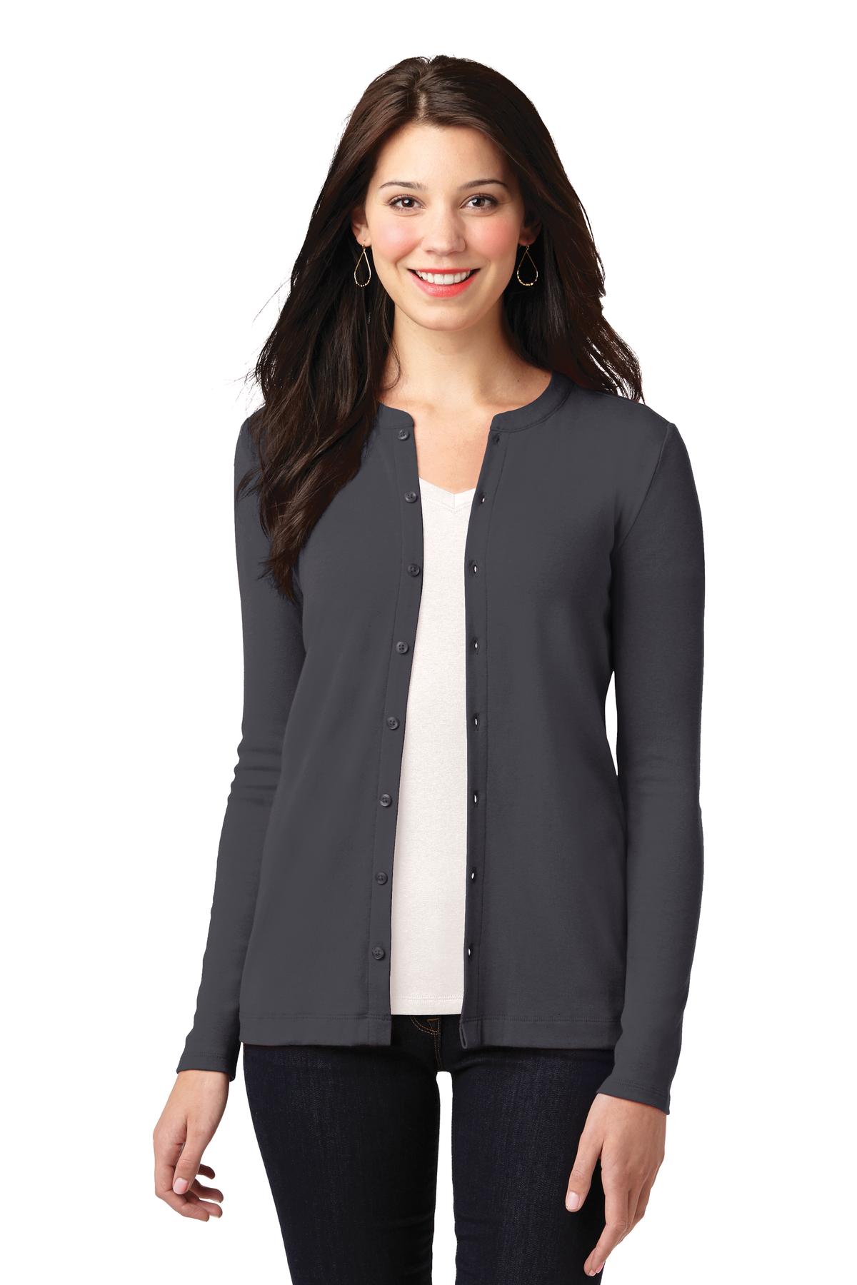 Port Authority Women's Concept Stretch Button-Front Cardigan. LM1008 in Grey Smoke