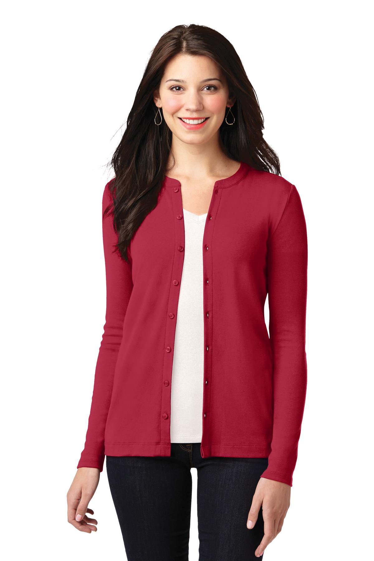 Port Authority Women's Concept Stretch Button-Front Cardigan. LM1008 in Rich Red