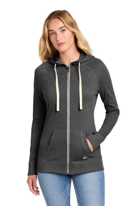 New Era Women's Sueded Cotton Blend Full-Zip Hoodie. LNEA122 in Black Heather