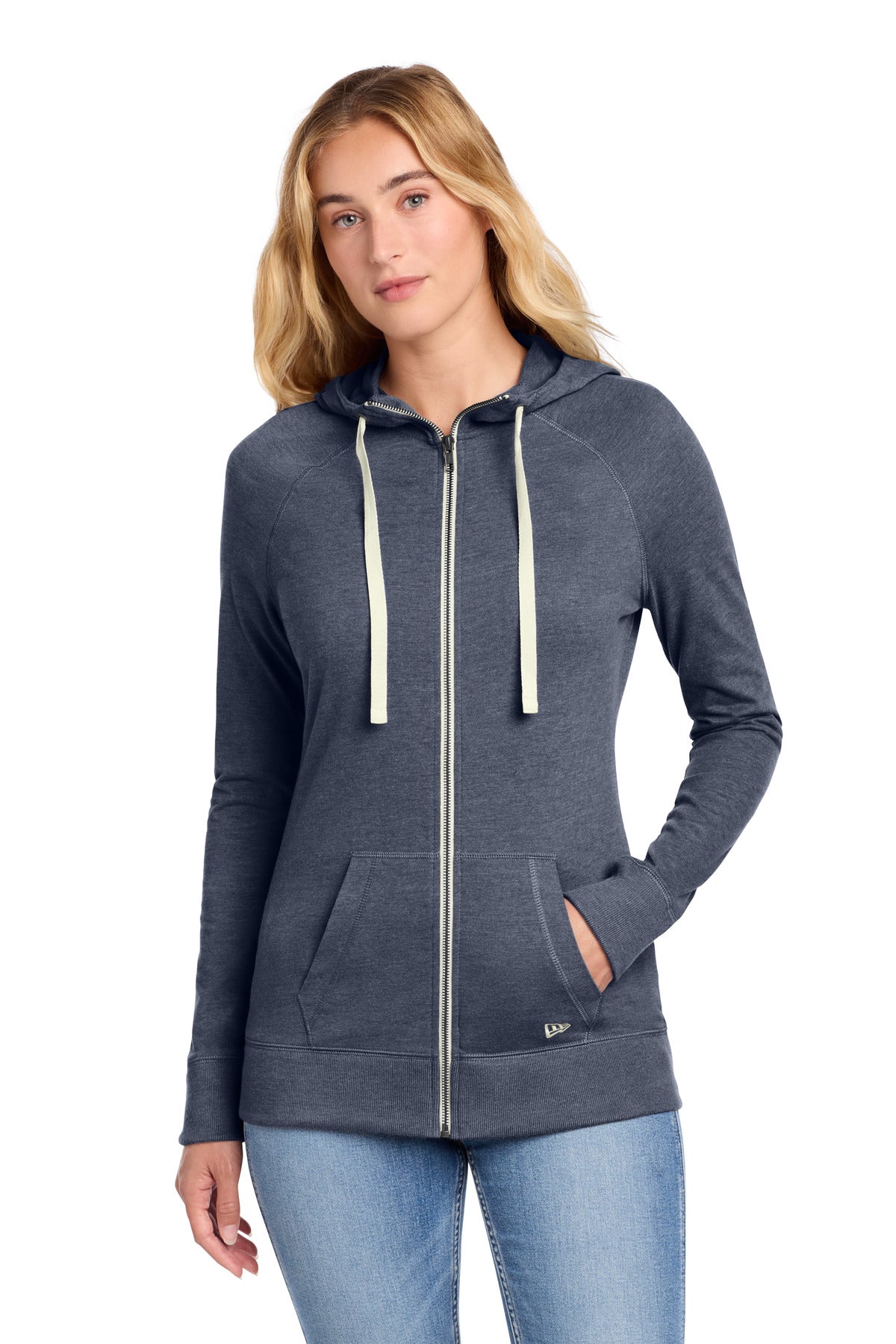 New Era Women's Sueded Cotton Blend Full-Zip Hoodie. LNEA122 in True Navy Heather