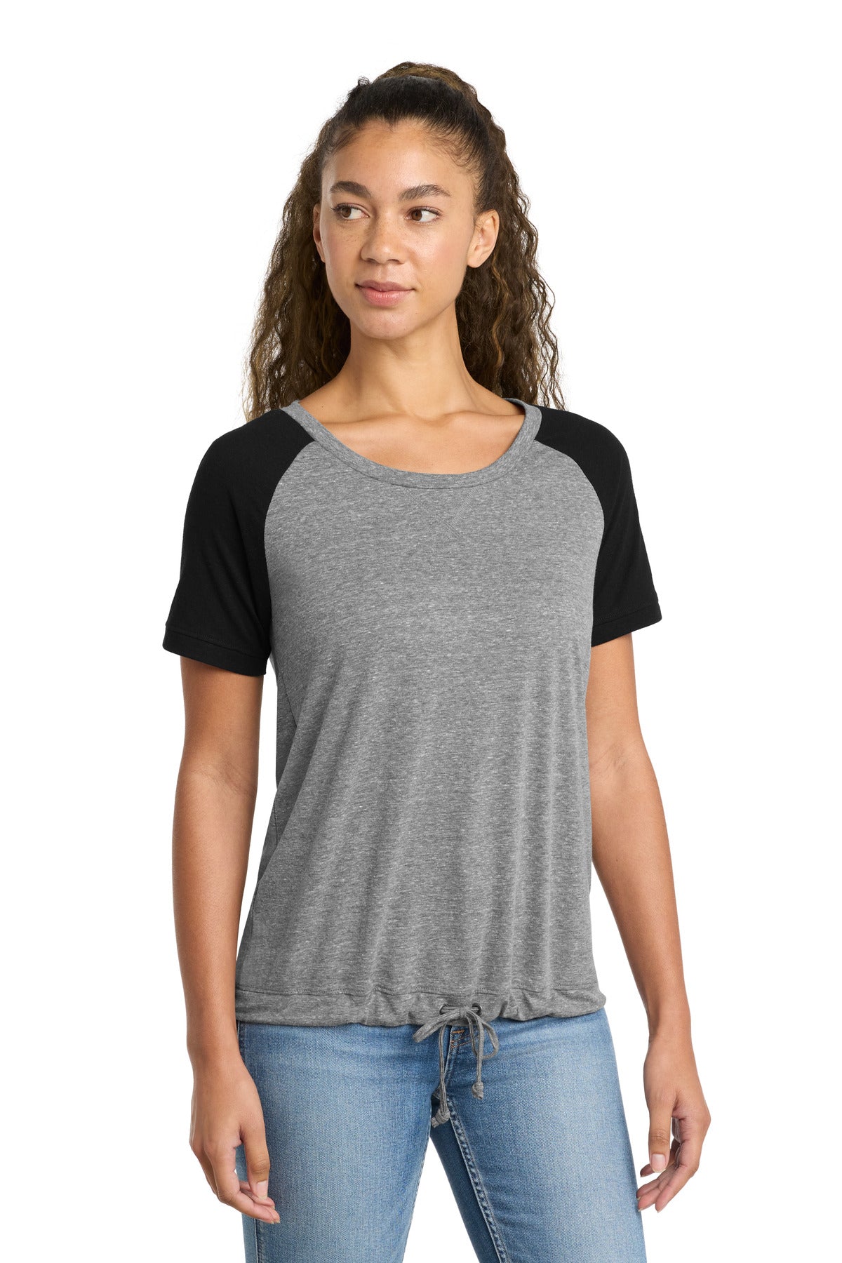 New Era  Women's Tri-Blend Performance Cinch Tee. LNEA133 in Shadow Grey/ Black