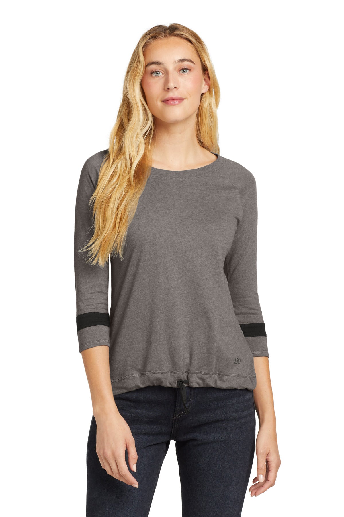 New Era  Women's Tri-Blend 3/4-Sleeve Tee LNEA136 in Shadow Grey/ Black Solid
