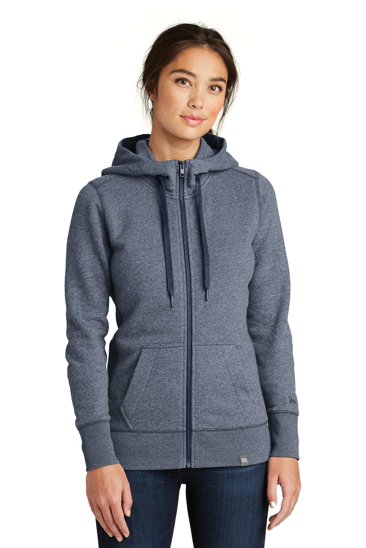 New Era  Women's French Terry Full-Zip Hoodie. LNEA502 in True Navy Twist
