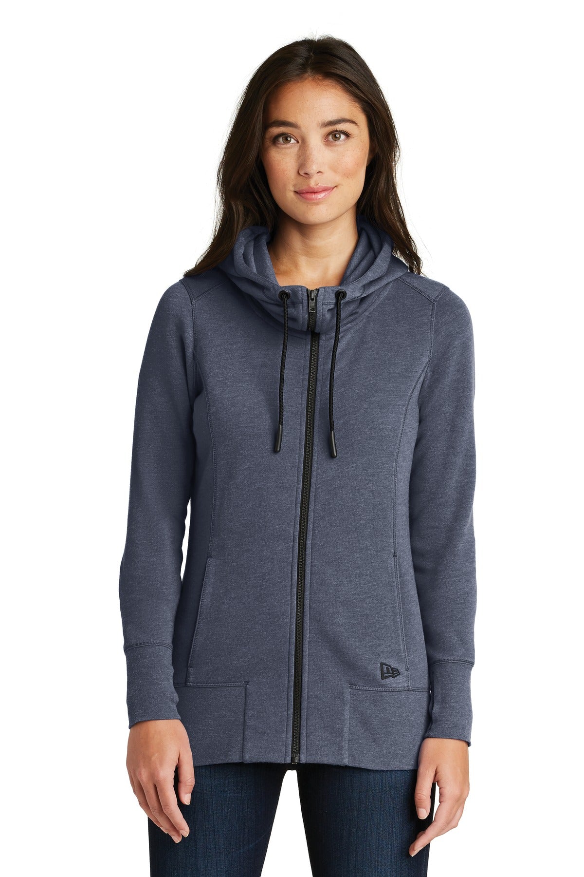 New Era  Women's Tri-Blend Fleece Full-Zip Hoodie. LNEA511 in True Navy Heather