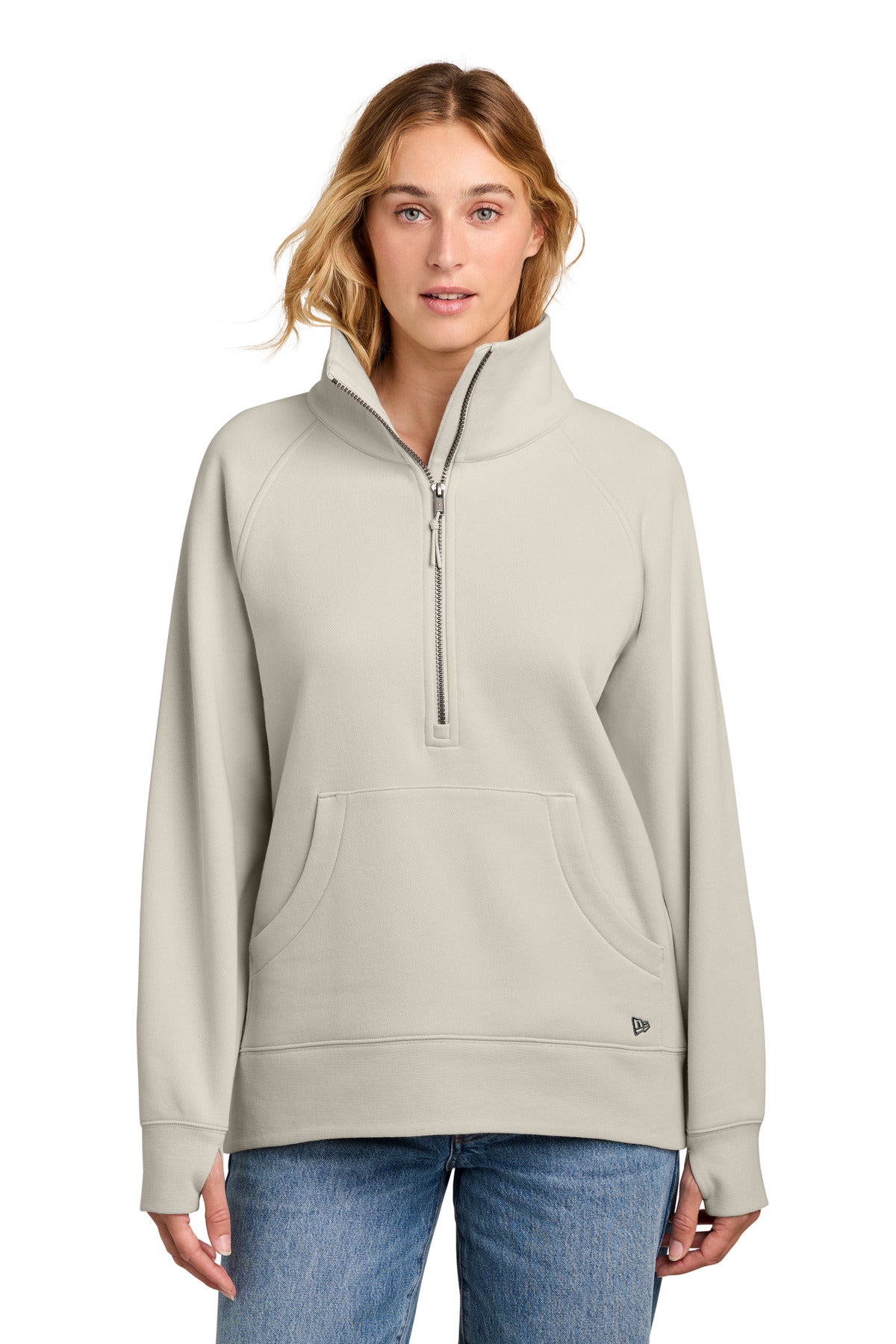 New Era Women's Heritage Fleece 1/2-Zip LNEA528 in Soft Beige