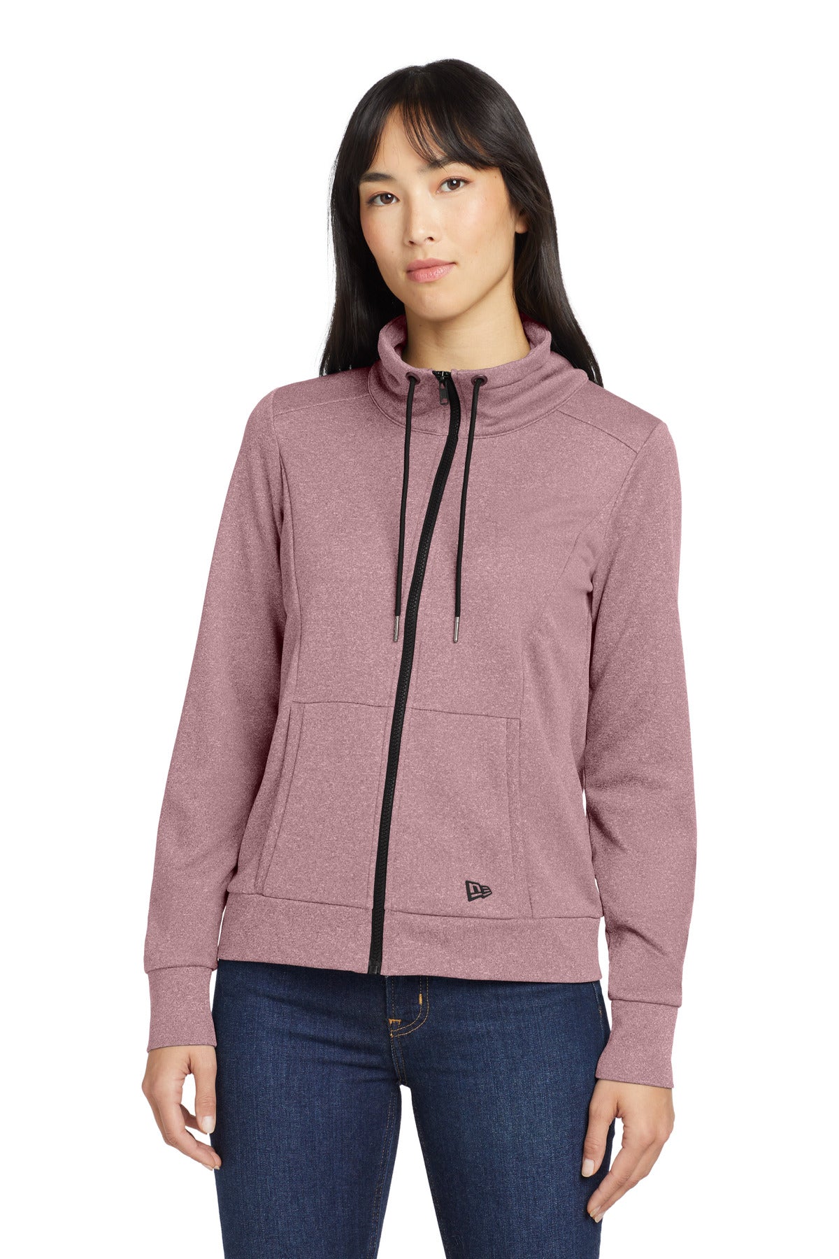 New Era Women's Performance Terry Full-Zip Cowl LNEA530 in Dusty Mauve Heather