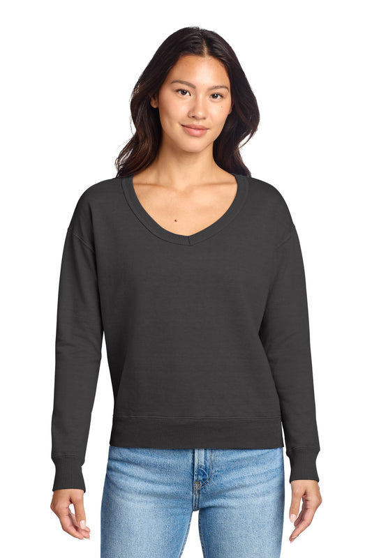 Port & Co Women's Beach Wash Garment-Dyed V-Neck Sweatshirt LPC098V in Coal