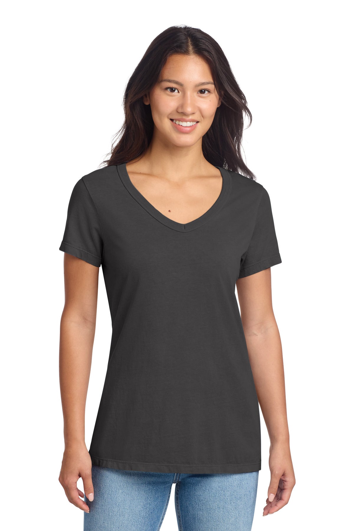 Port & Co Women's Beach Wash Garment-Dyed V-Neck Tee LPC099V in Coal