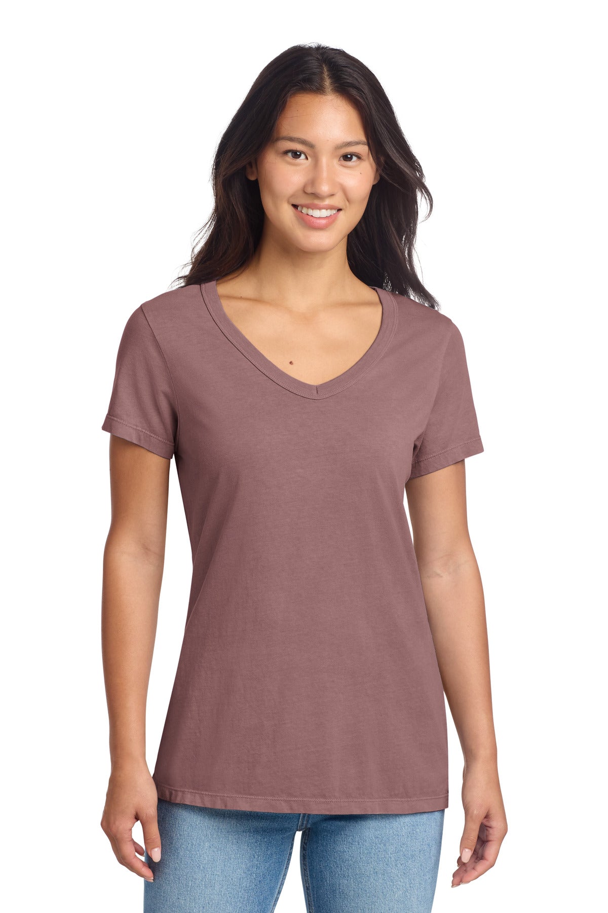 Port & Co Women's Beach Wash Garment-Dyed V-Neck Tee LPC099V in Nostalgia Rose