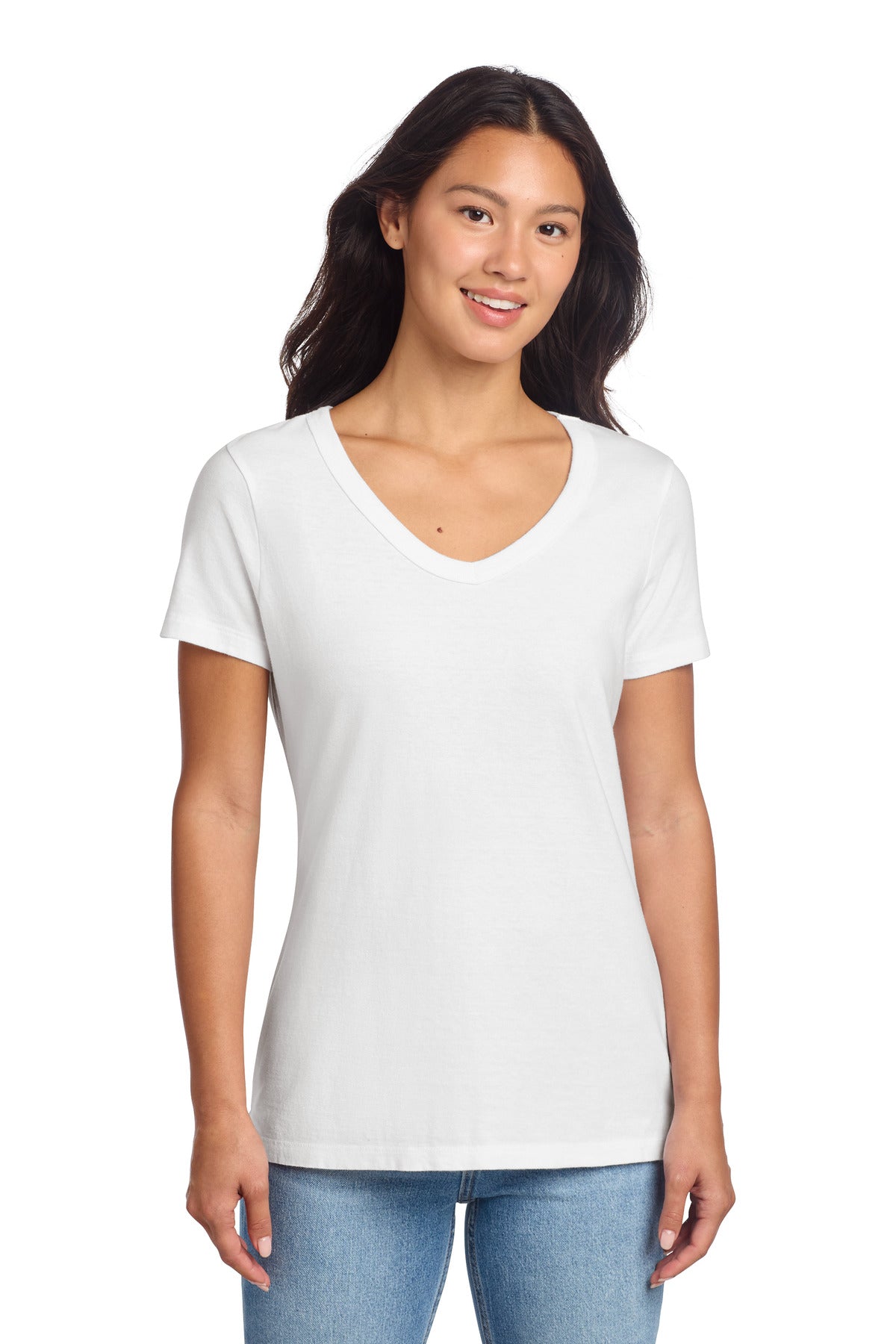 Port & Co Women's Beach Wash Garment-Dyed V-Neck Tee LPC099V in White