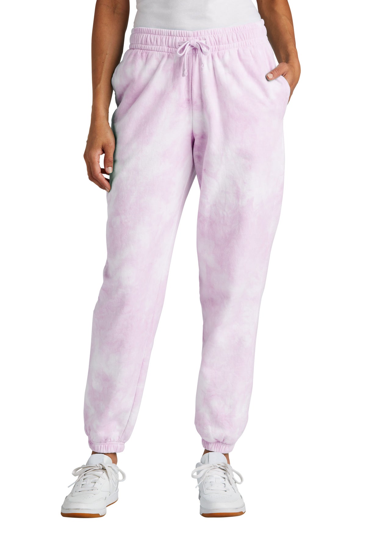 Port & Co Women's Beach Wash Cloud Tie-Dye Sweatpant LPC140P in Cerise Pink