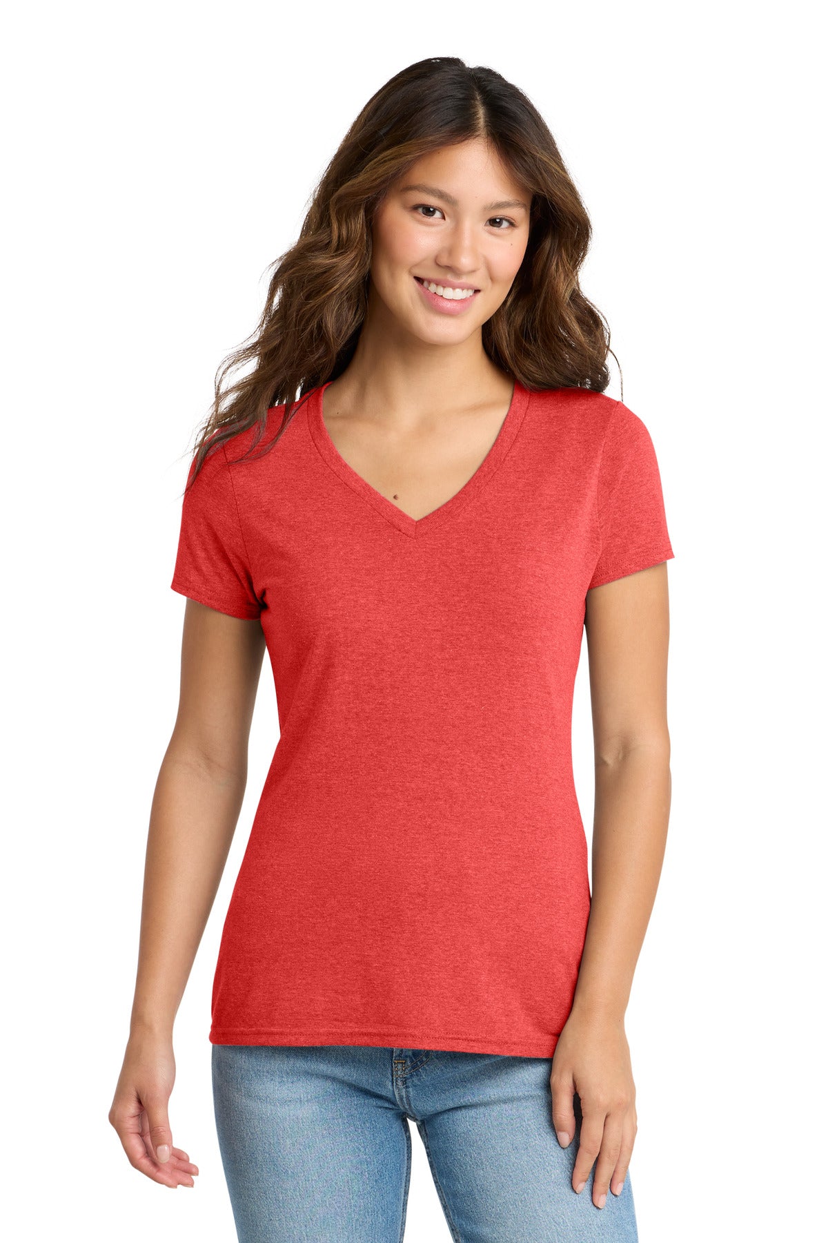 Port & Co Women's Tri-Blend V-Neck Tee. LPC330V in Bright Red Heather