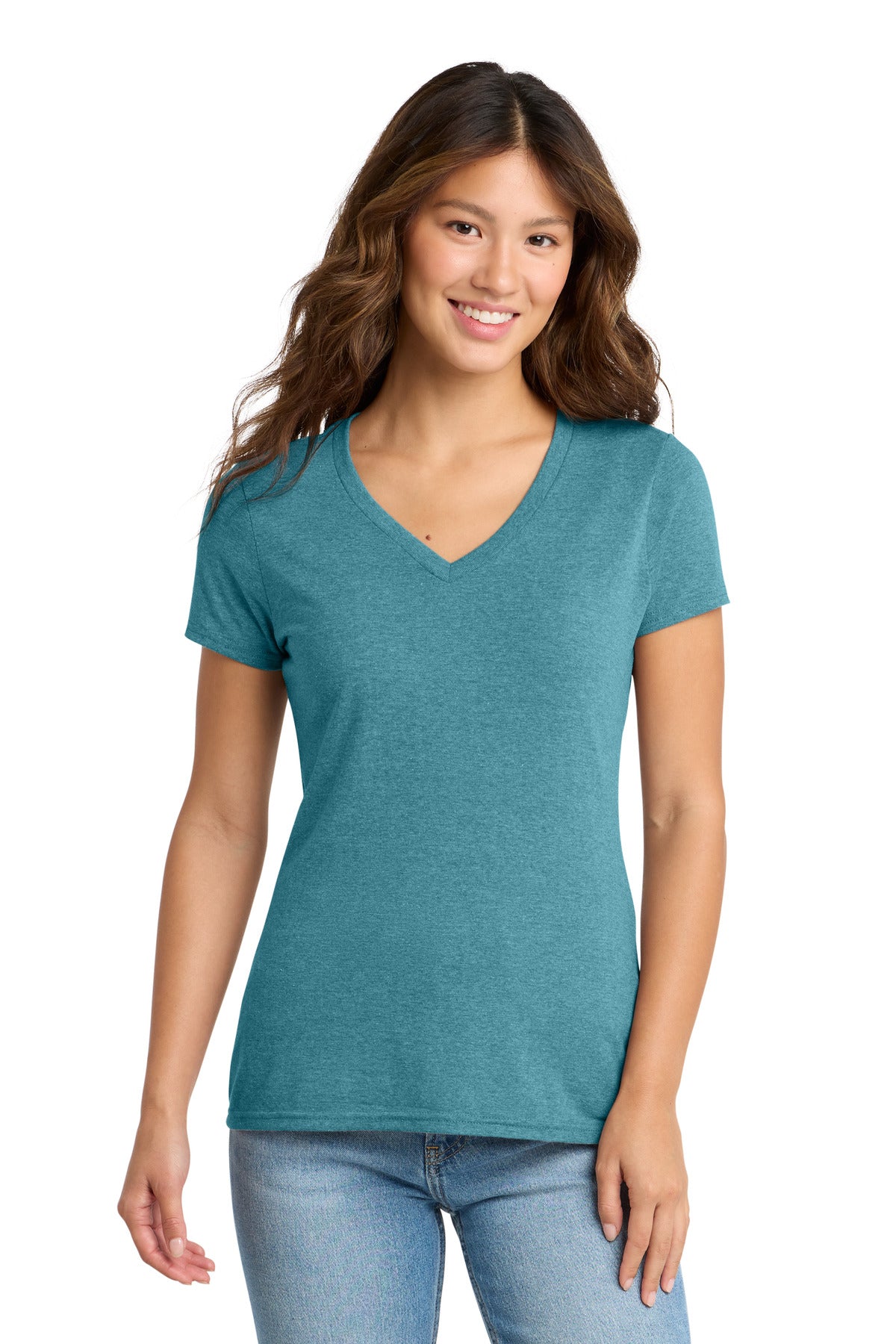 Port & Co Women's Tri-Blend V-Neck Tee. LPC330V in Vivid Teal Heather