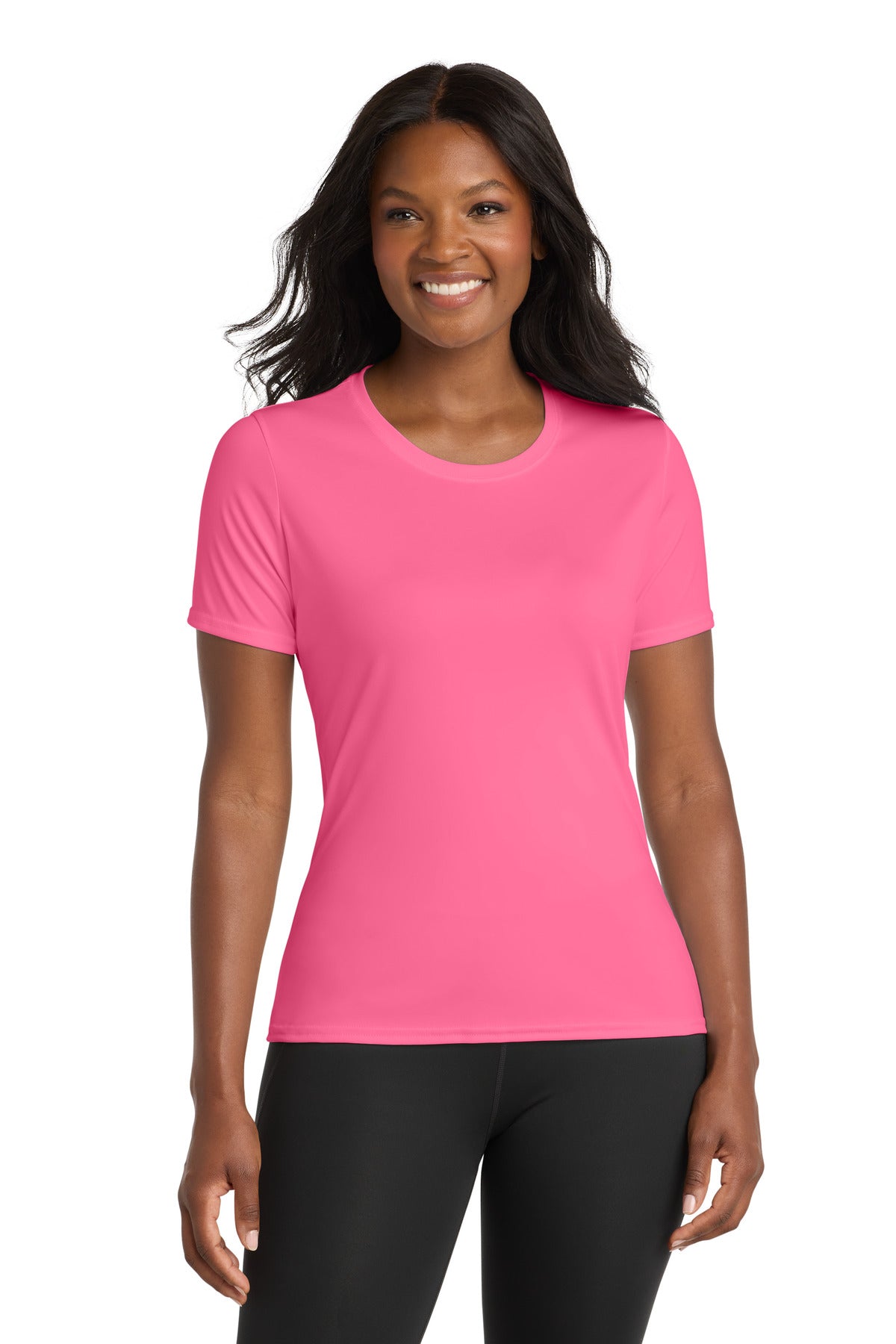 Port & Co Women's Performance Tee. LPC380 in Neon Pink