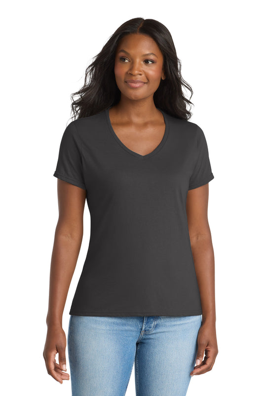 Port & Co Women's Performance Blend V-Neck Tee. LPC381V in Charcoal