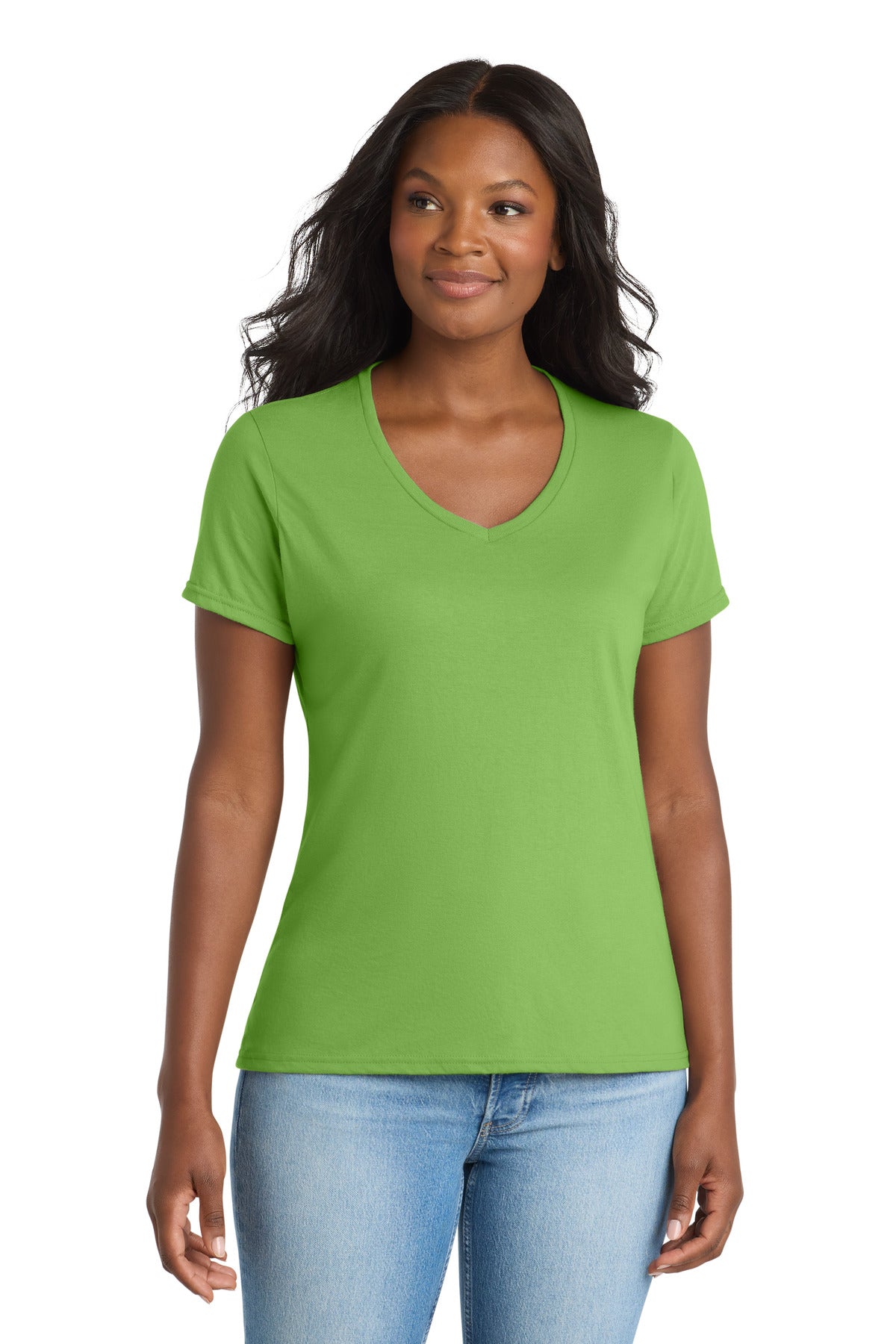 Port & Co Women's Performance Blend V-Neck Tee. LPC381V in Lime