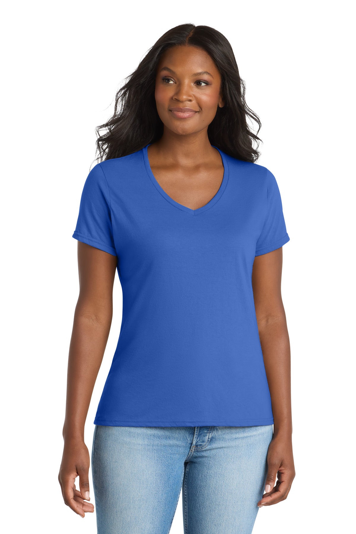 Port & Co Women's Performance Blend V-Neck Tee. LPC381V in True Royal