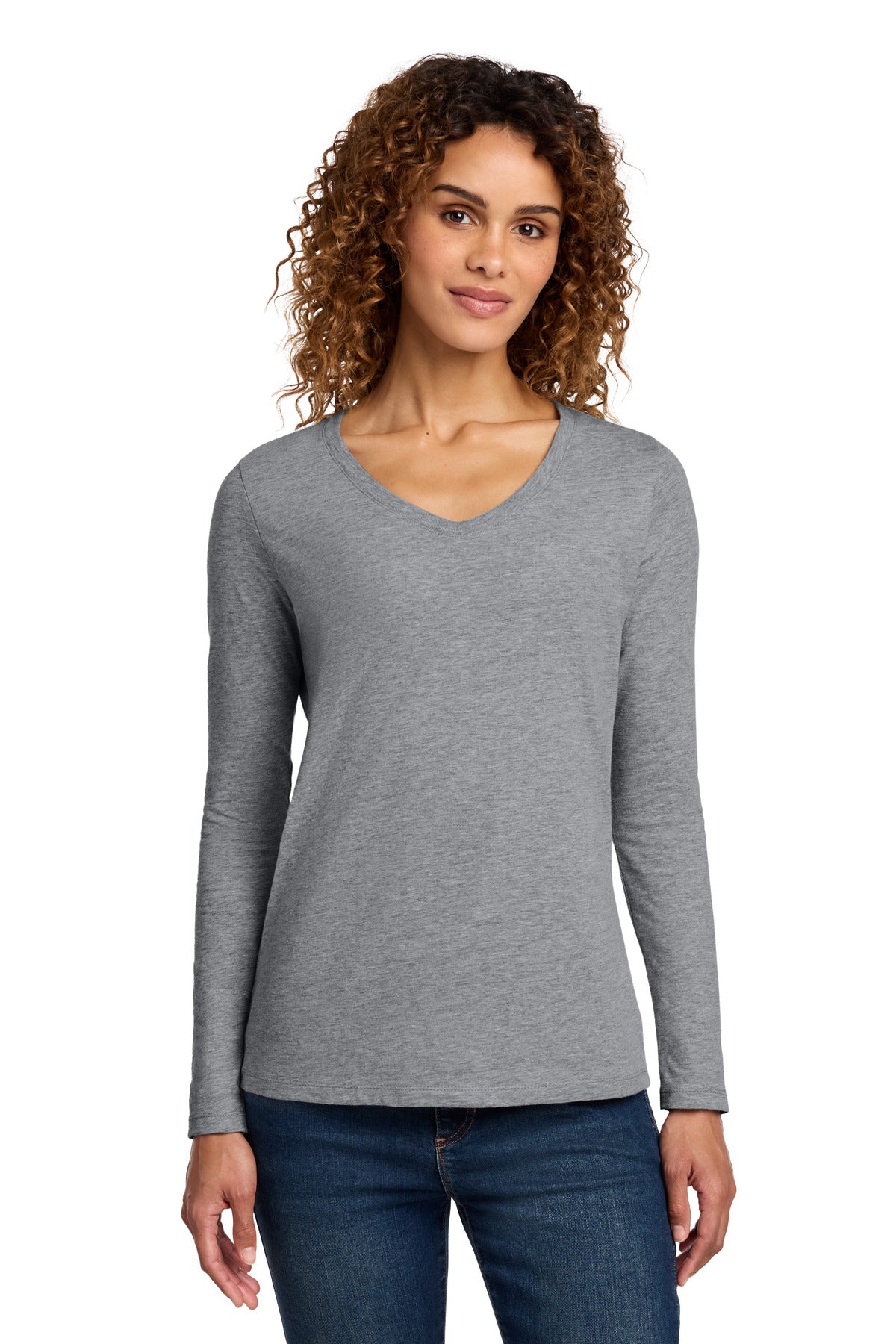 Port & Co Women's Long Sleeve Fan Favorite V-Neck Tee. LPC450VLS in Athletic Heather