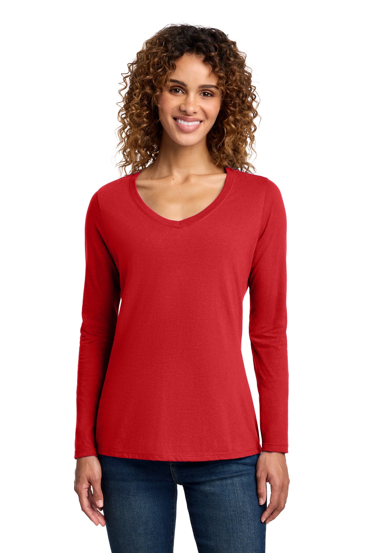 Port & Co Women's Long Sleeve Fan Favorite V-Neck Tee. LPC450VLS in Bright Red