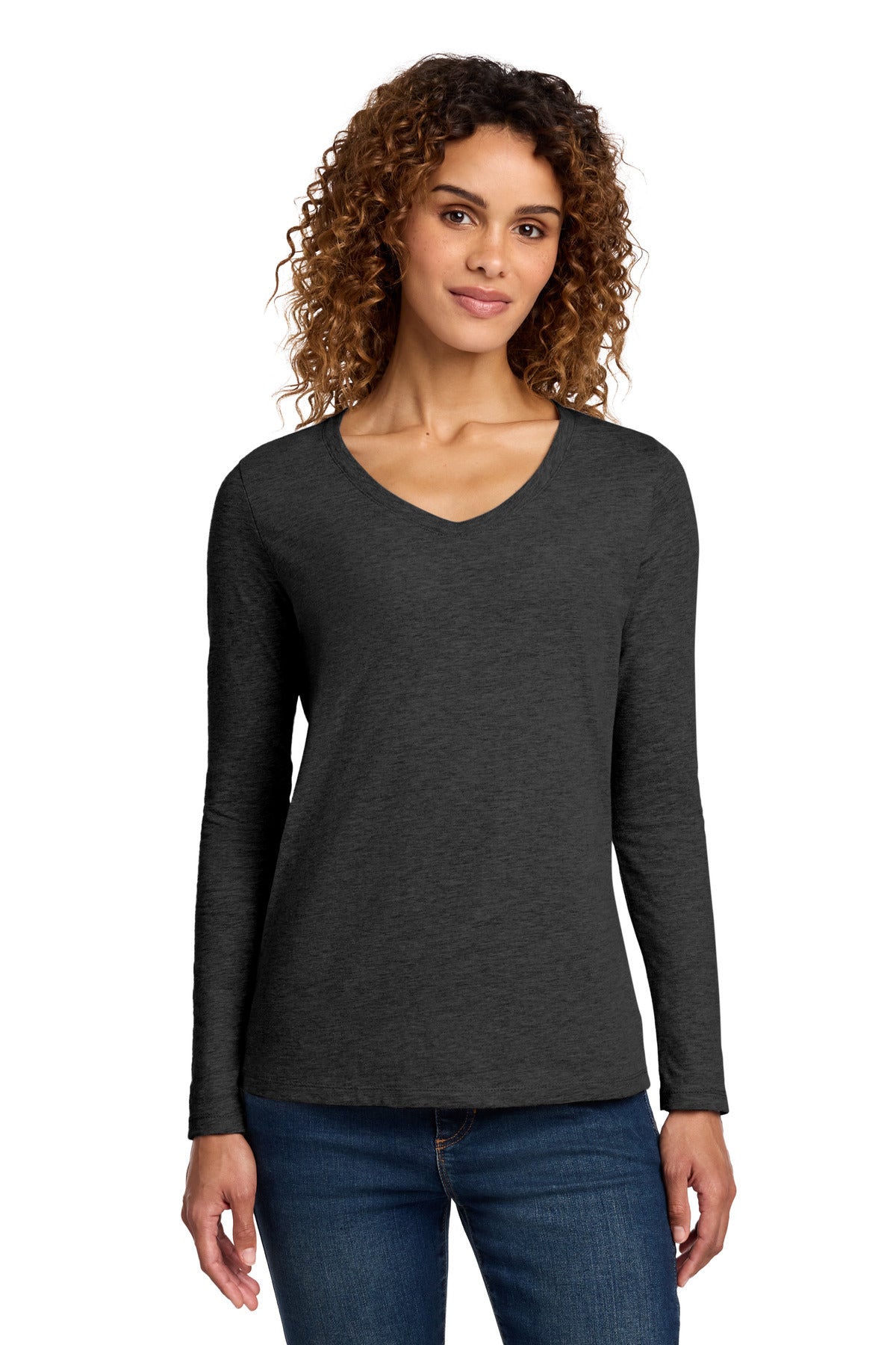 Port & Co Women's Long Sleeve Fan Favorite V-Neck Tee. LPC450VLS in Dark Heather Grey