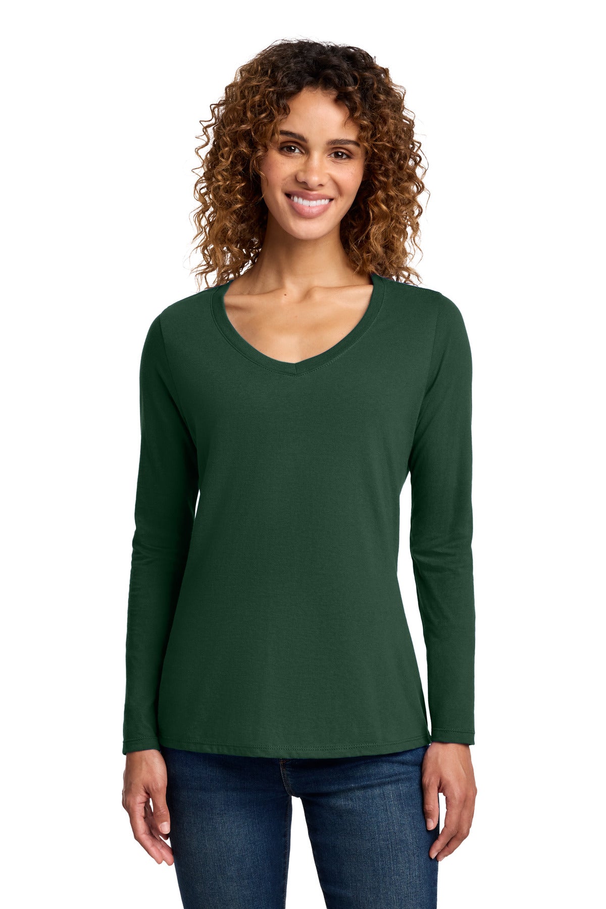 Port & Co Women's Long Sleeve Fan Favorite V-Neck Tee. LPC450VLS in Forest Green