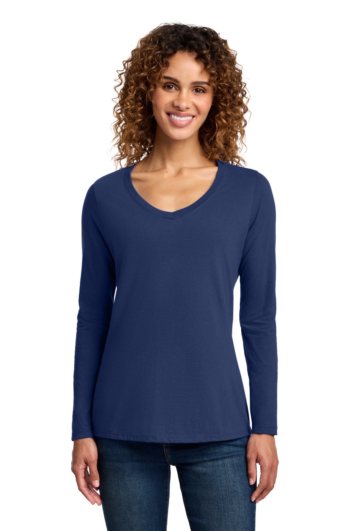 Port & Co Women's Long Sleeve Fan Favorite V-Neck Tee. LPC450VLS in Team Navy