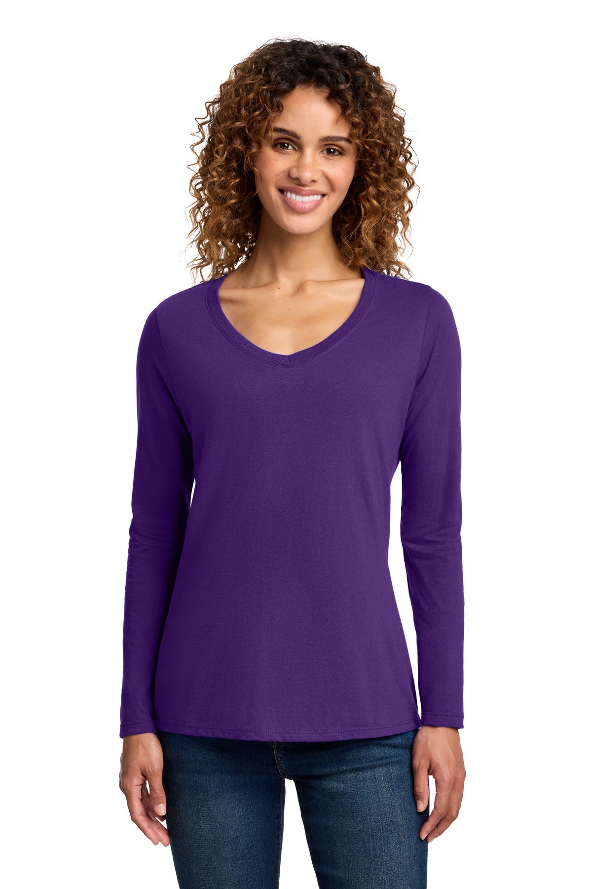 Port & Co Women's Long Sleeve Fan Favorite V-Neck Tee. LPC450VLS in Team Purple