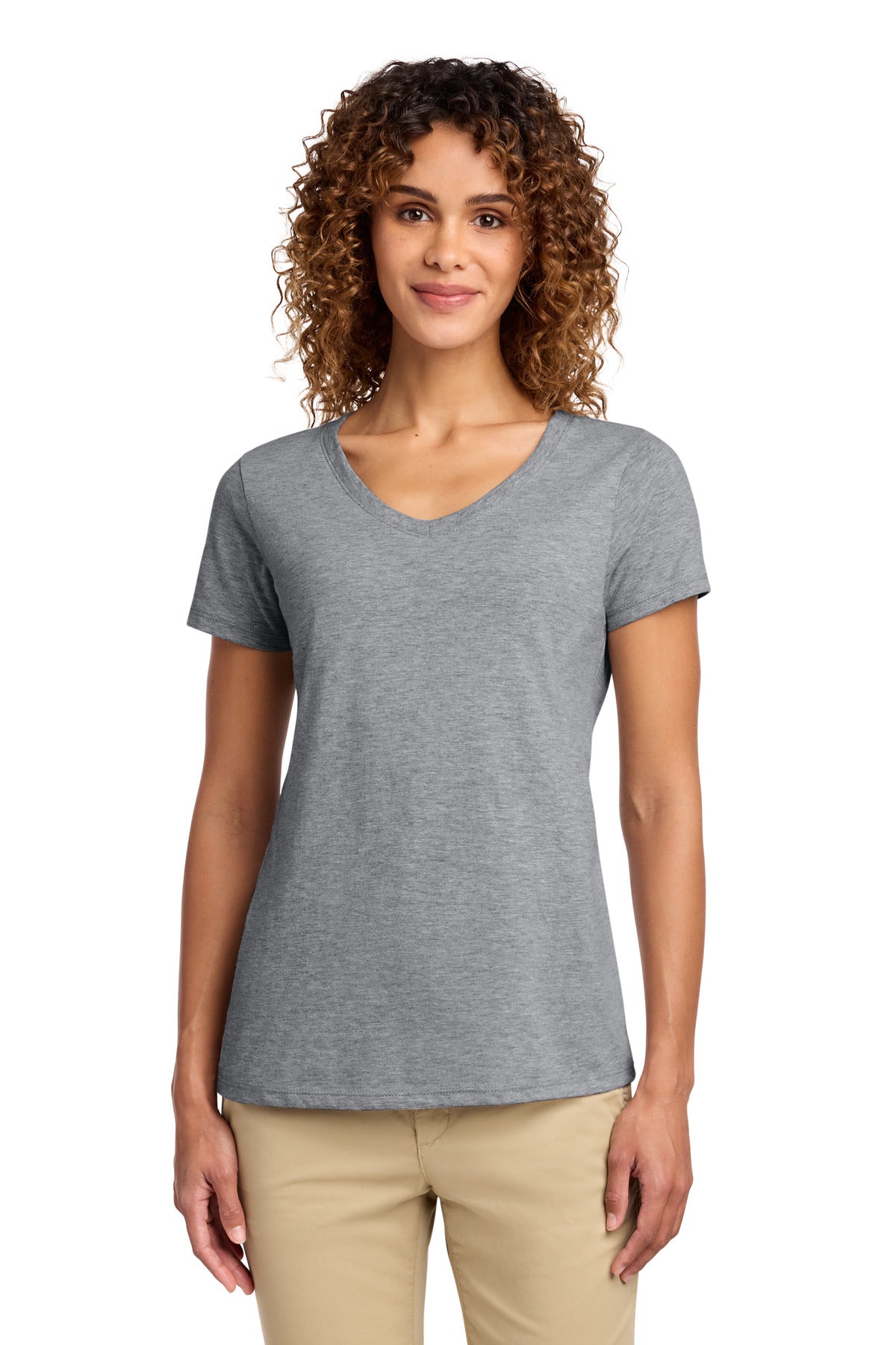Port & Co Women's Fan Favorite V-Neck Tee. LPC450V in Athletic Heather