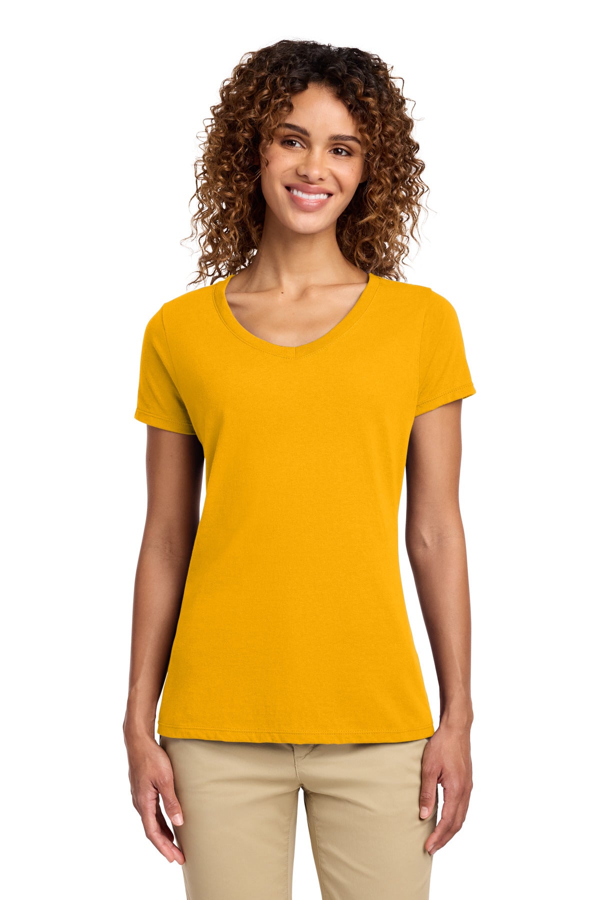 Port & Co Women's Fan Favorite V-Neck Tee. LPC450V in Bright Gold