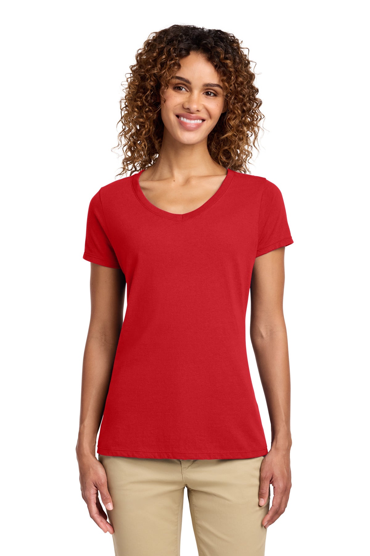 Port & Co Women's Fan Favorite V-Neck Tee. LPC450V in Bright Red