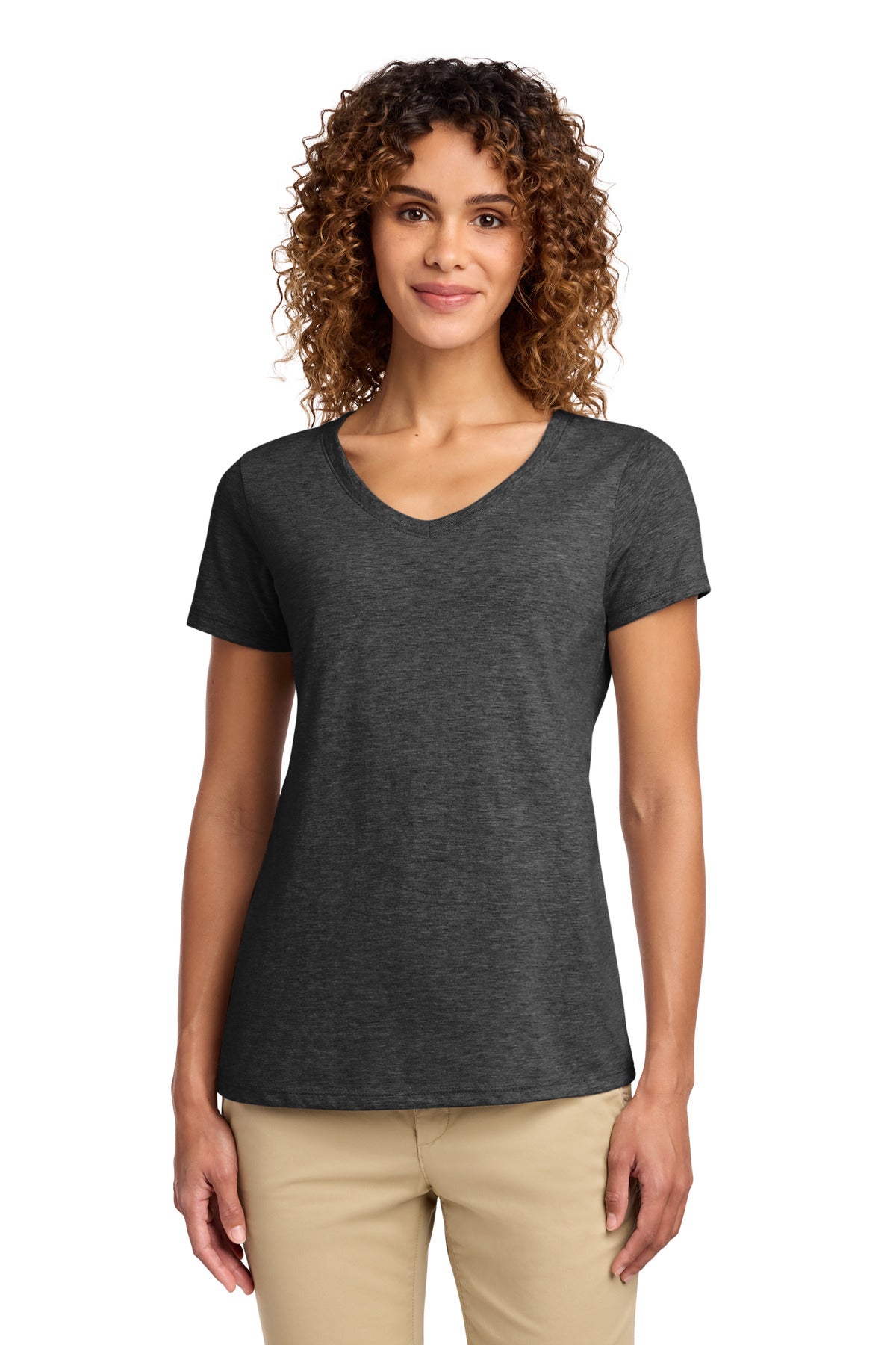 Port & Co Women's Fan Favorite V-Neck Tee. LPC450V in Dark Heather Grey