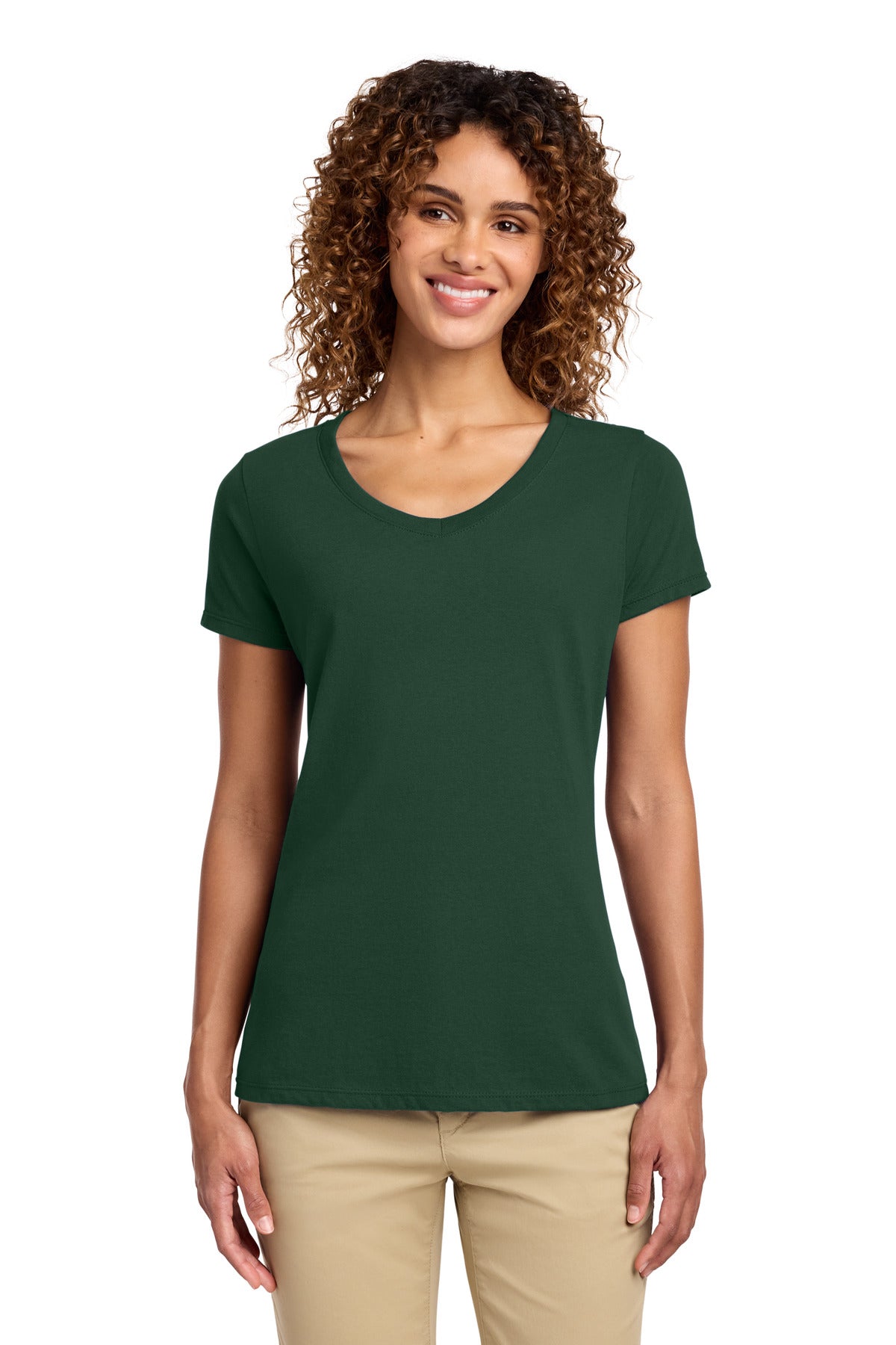 Port & Co Women's Fan Favorite V-Neck Tee. LPC450V in Forest Green