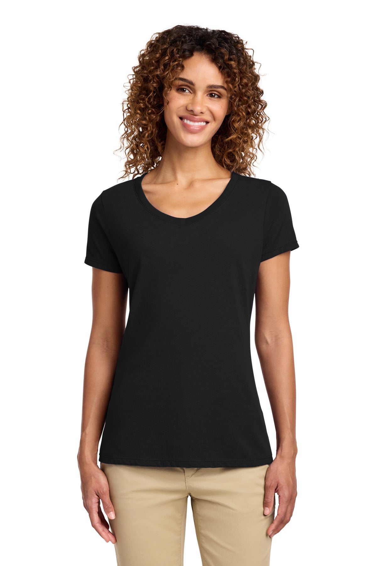 Port & Co Women's Fan Favorite V-Neck Tee. LPC450V in Jet Black