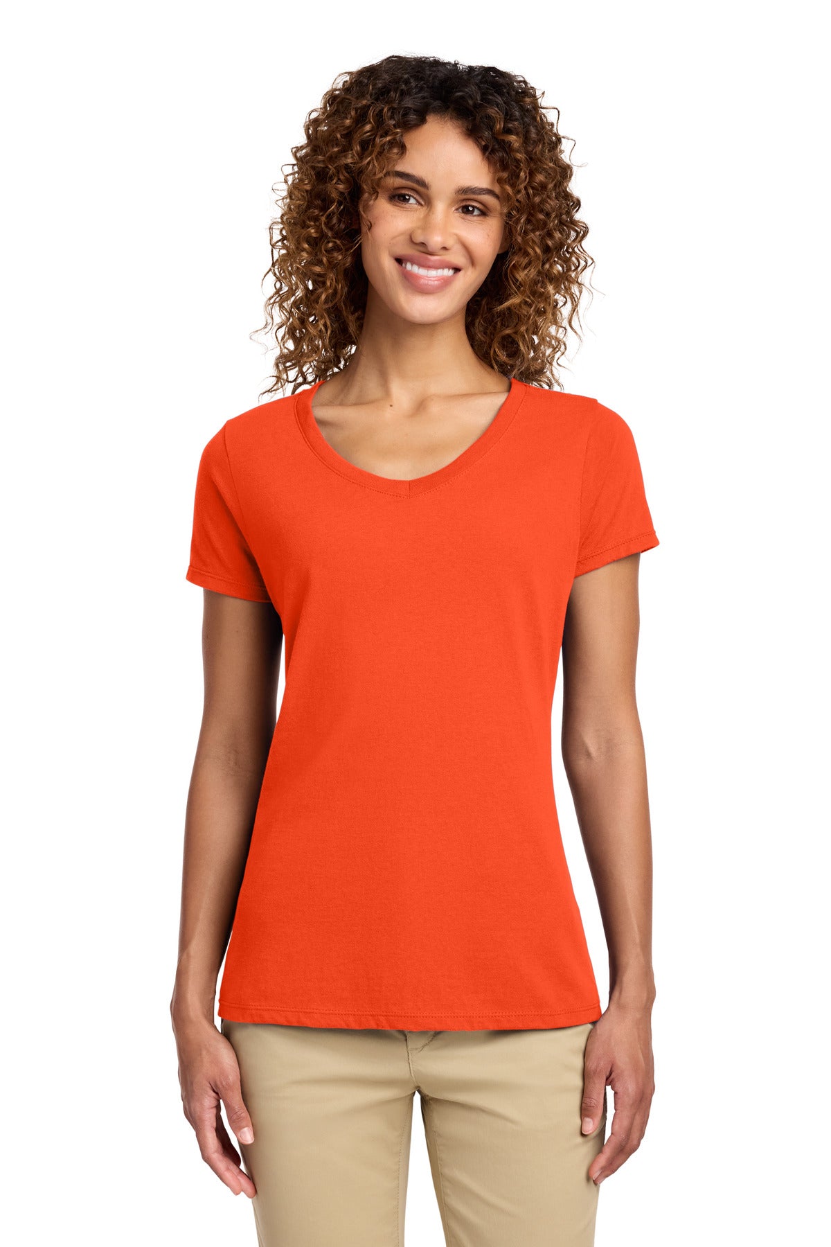 Port & Co Women's Fan Favorite V-Neck Tee. LPC450V in Orange
