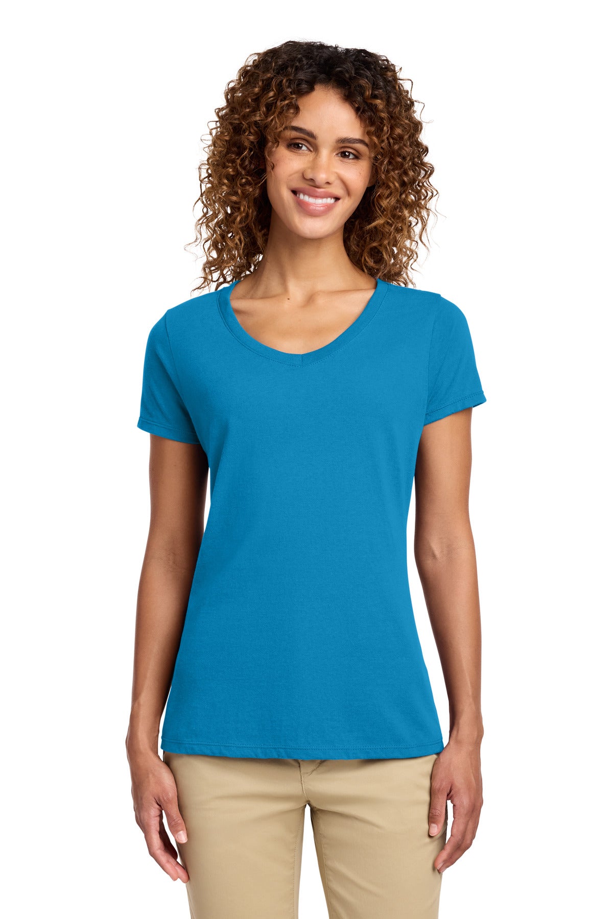 Port & Co Women's Fan Favorite V-Neck Tee. LPC450V in Sapphire