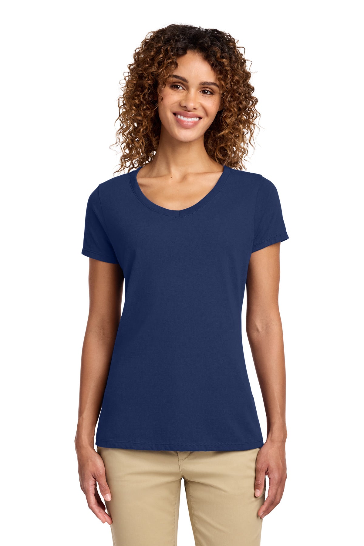 Port & Co Women's Fan Favorite V-Neck Tee. LPC450V in Team Navy