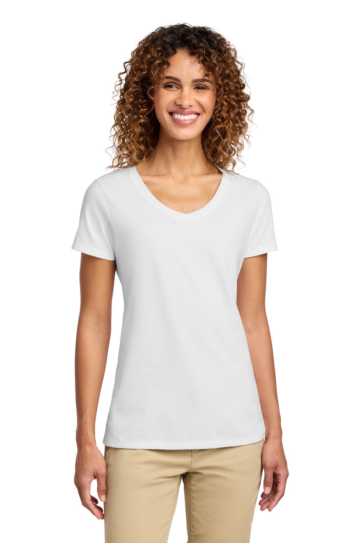 Port & Co Women's Fan Favorite V-Neck Tee. LPC450V in White