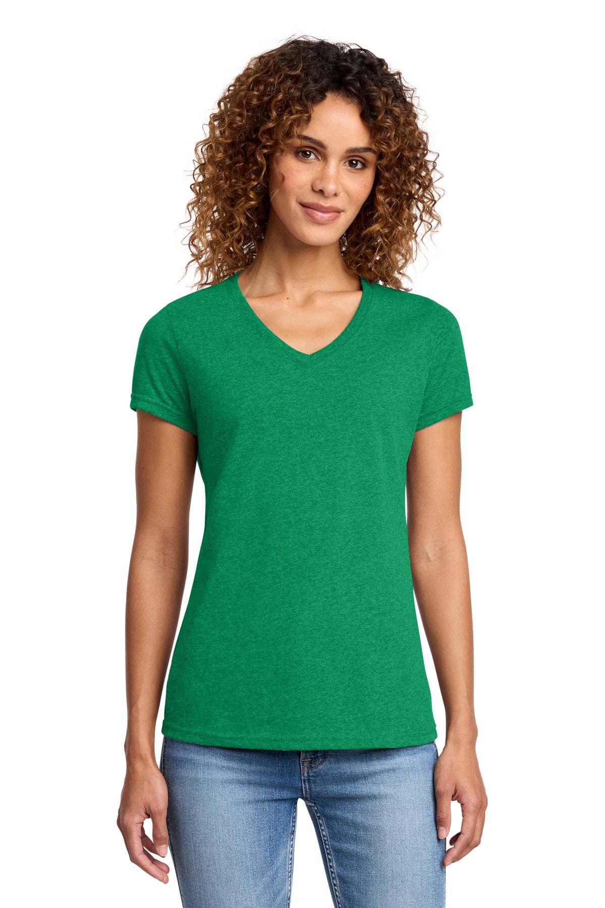 Port & Co Women's Fan Favorite Blend V-Neck Tee. LPC455V in Athletic Kelly Green Heather