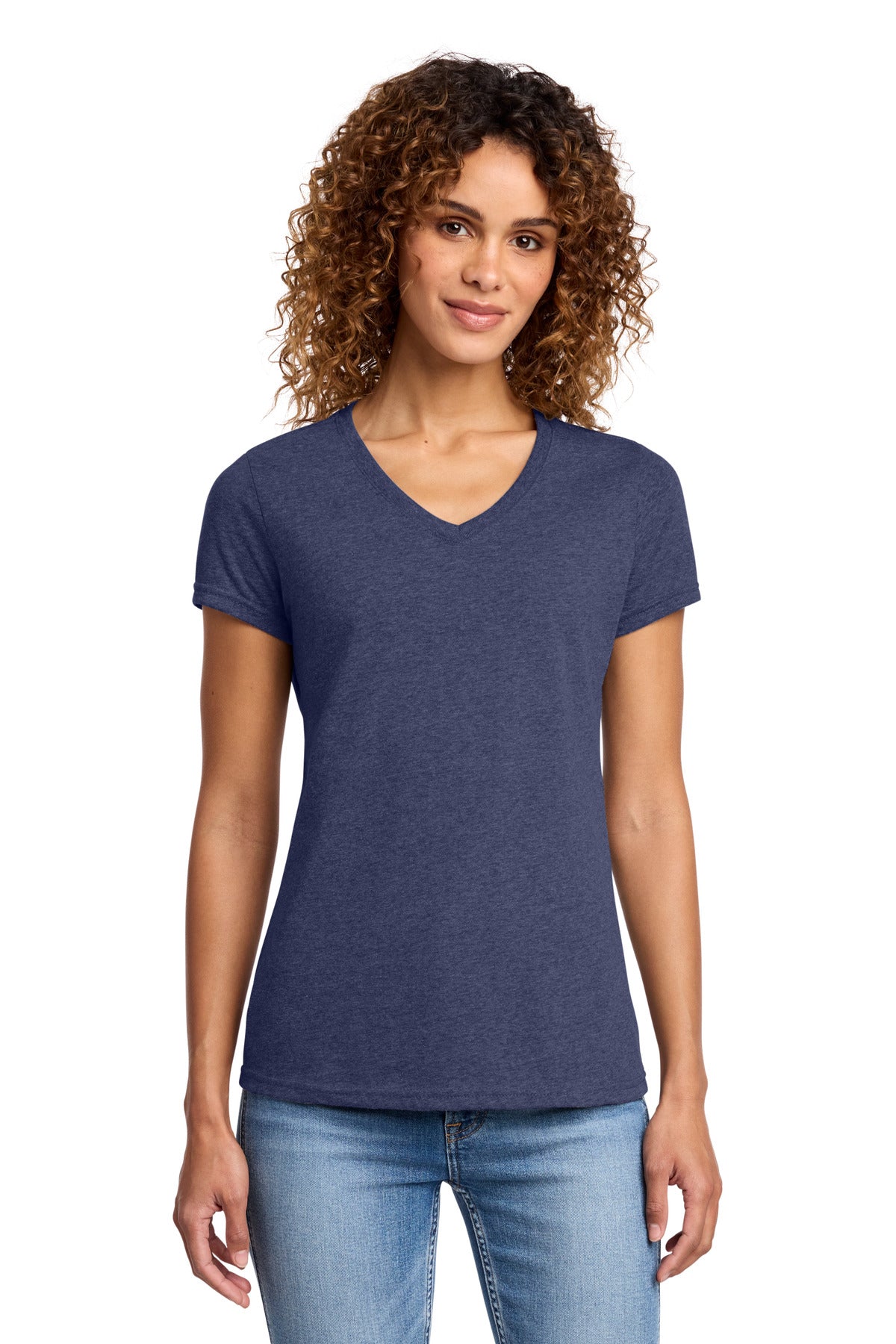 Port & Co Women's Fan Favorite Blend V-Neck Tee. LPC455V in Team Navy Heather