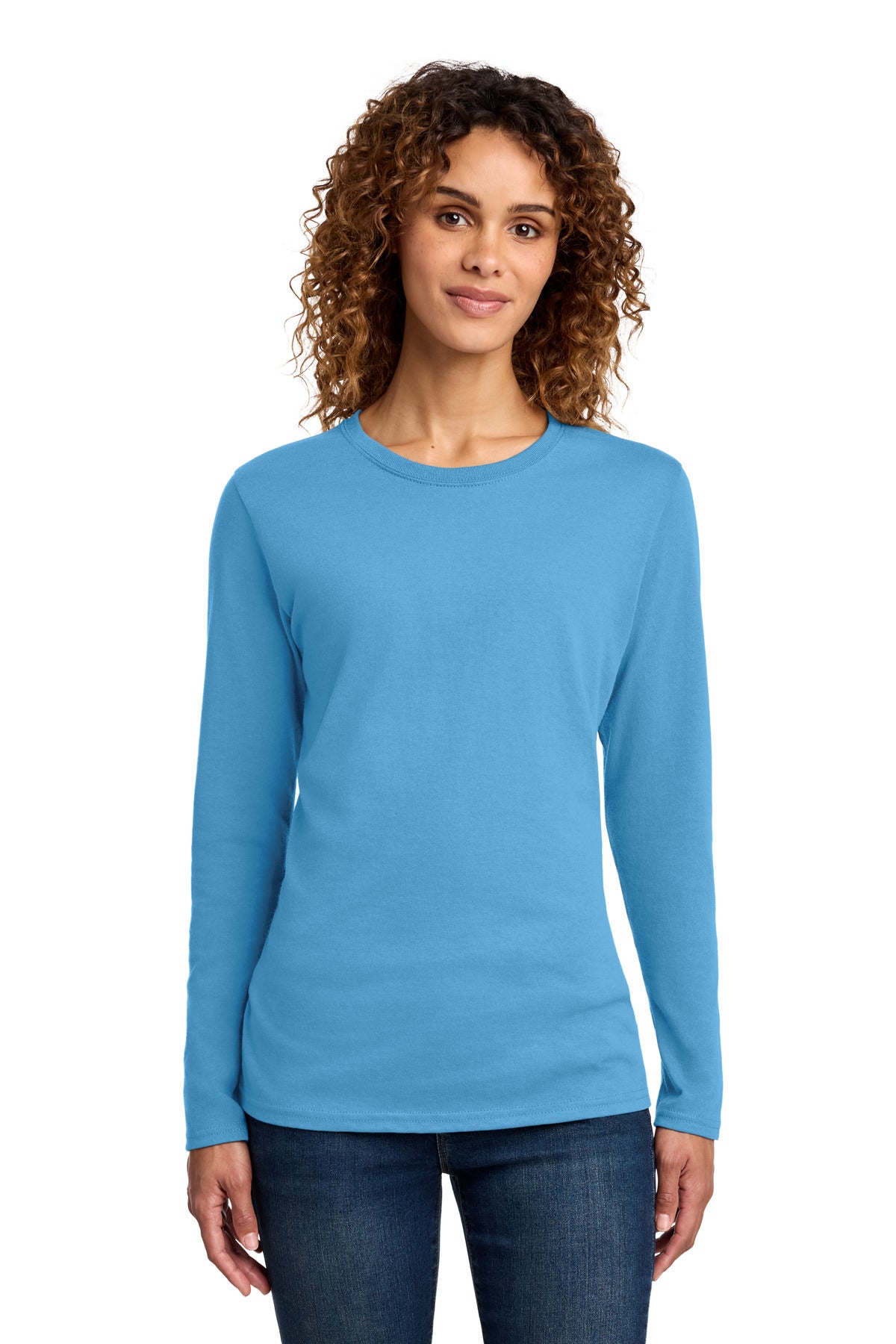 Port & Co Women's Long Sleeve Core Cotton Tee. LPC54LS in Aquatic Blue